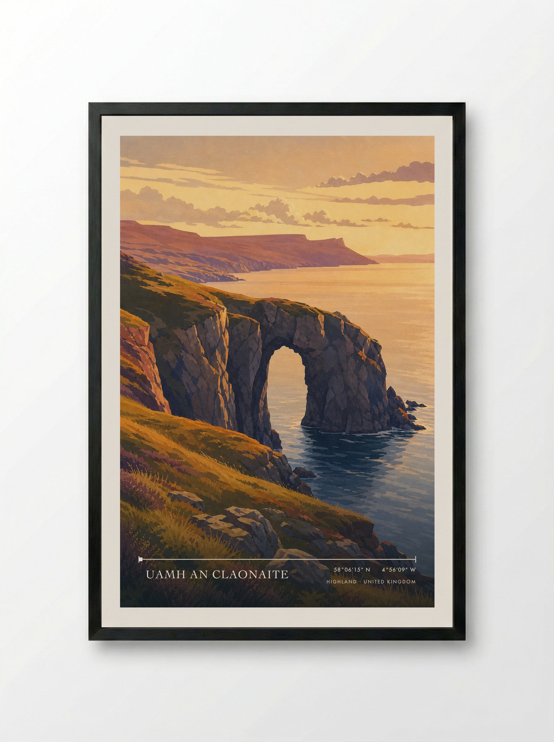 Uamh An Claonaite Highland United Kingdom Travel Poster - Framed Print Black