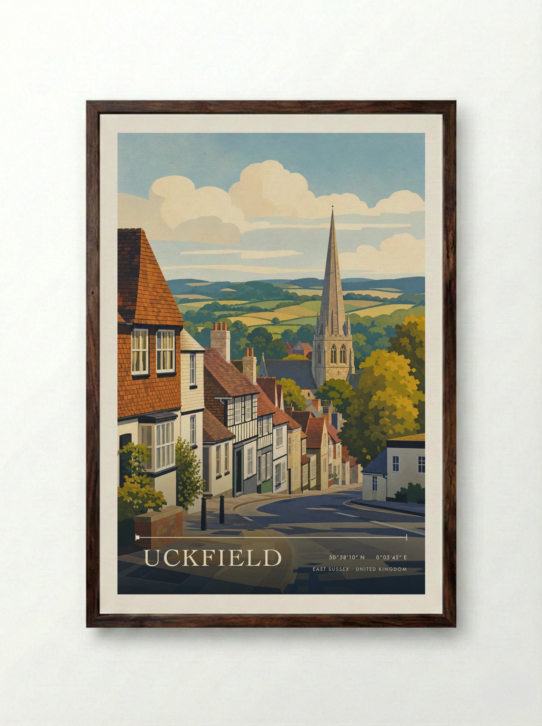 Uckfield East Sussex United Kingdom Travel Poster - Framed Print Dark Wood