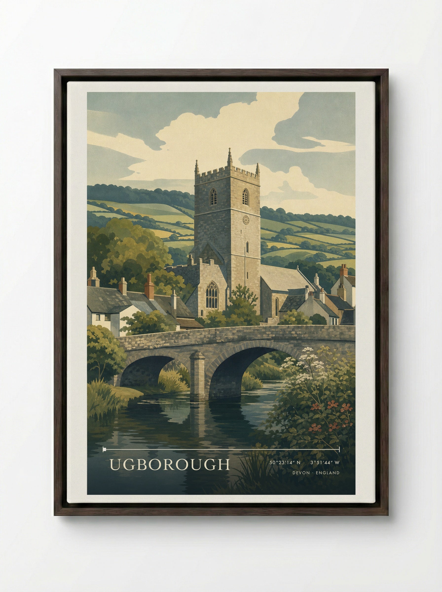 Ugborough Devon England Travel Poster - Framed Canvas Dark Wood
