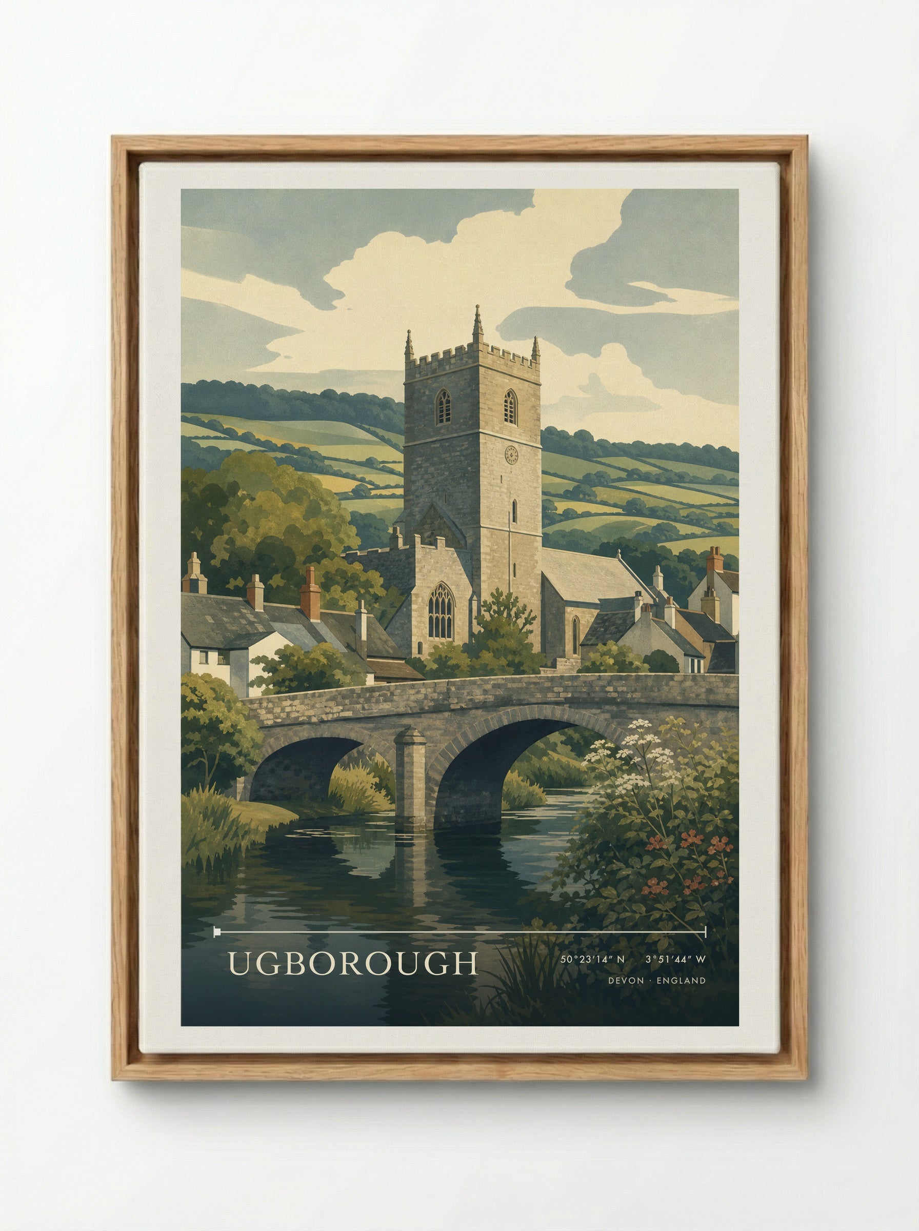 Ugborough Devon England Travel Poster - Framed Canvas Wood