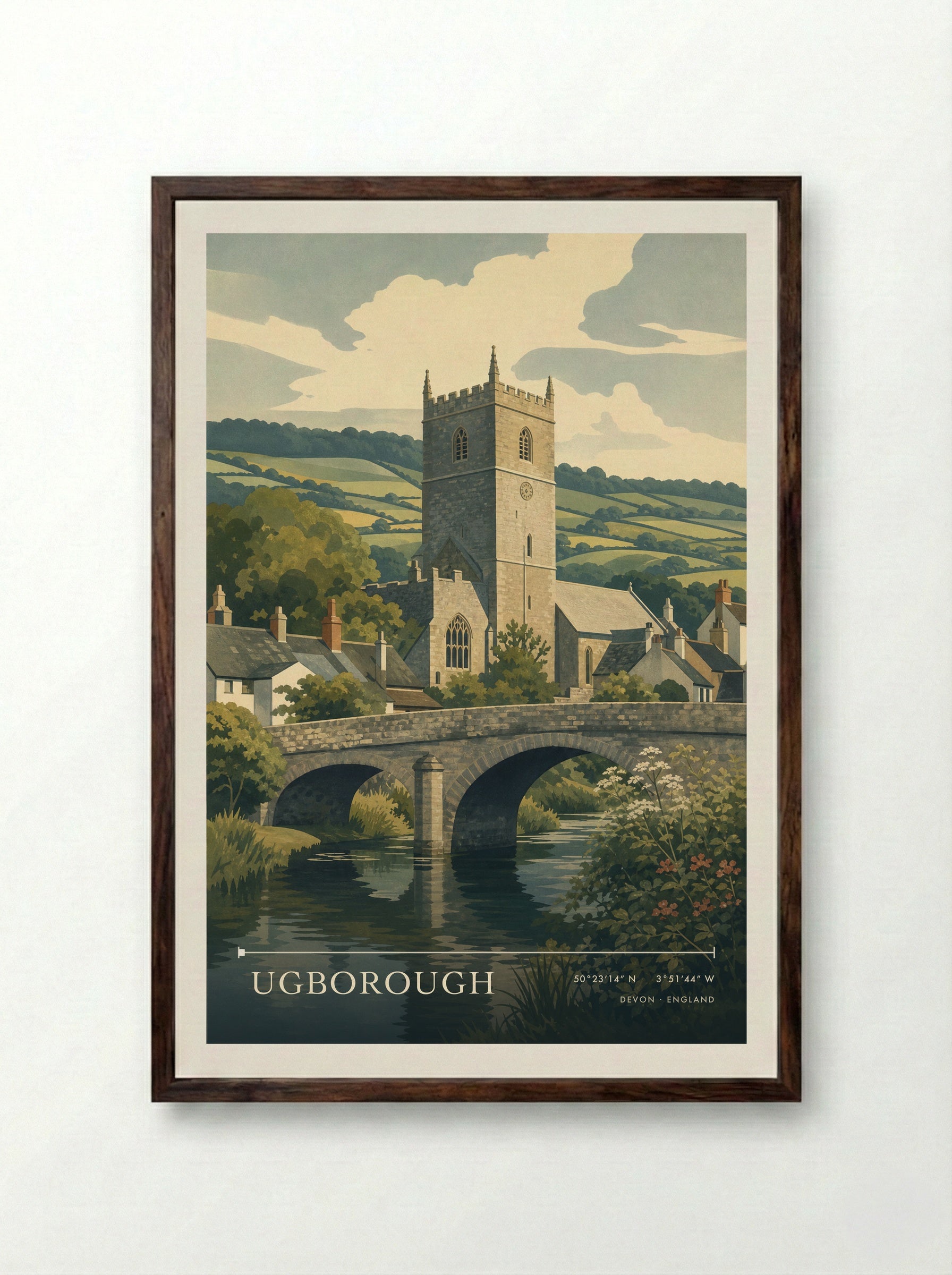 Ugborough Devon England Travel Poster - Framed Print Dark Wood