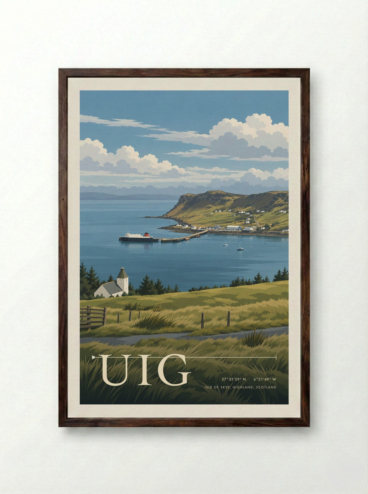 Uig, Isle of Skye, Highland, Scotland | Travel Poster - Framed Print Dark Wood