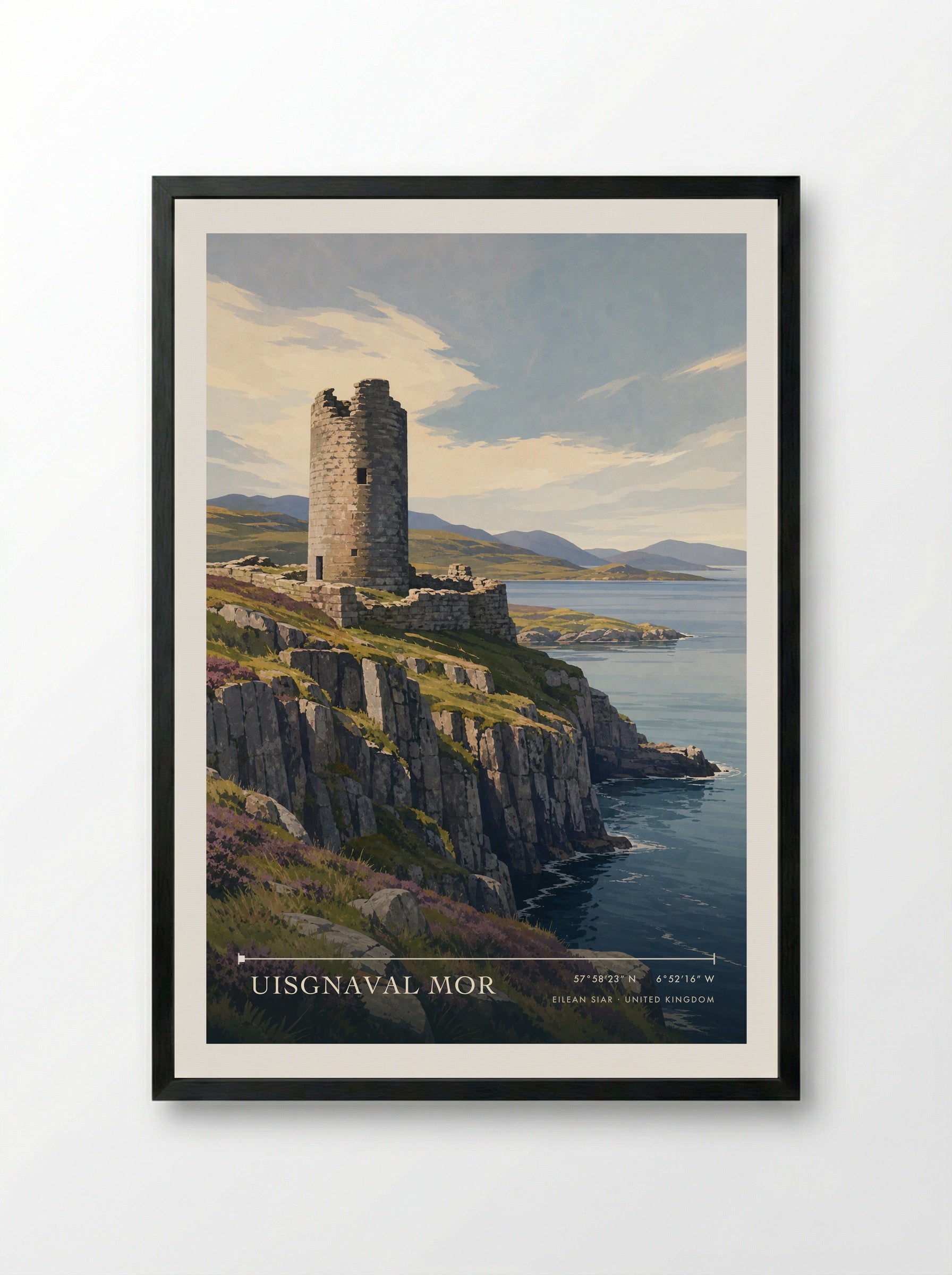 Uisgnaval Mor Eilean Siar United Kingdom Travel Poster - Framed Print Black