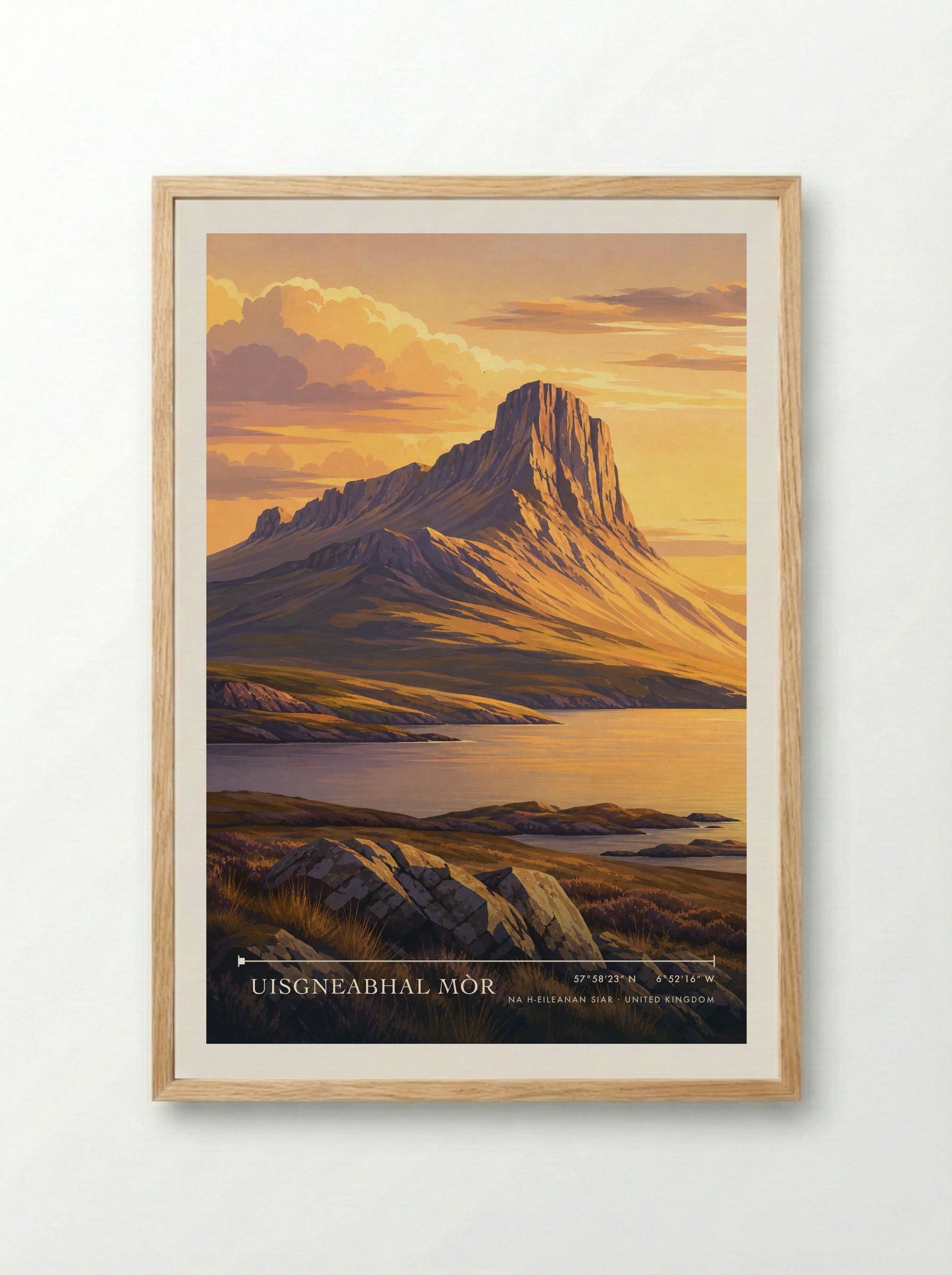 Uisgneabhal Mòr Na h-Eileanan Siar United Kingdom Travel Poster - Framed Print Wood