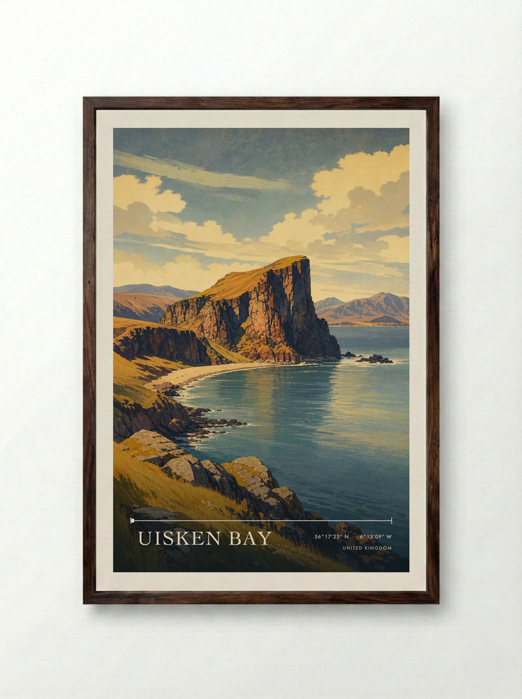 Uisken Bay United Kingdom Travel Poster - Framed Print Dark Wood