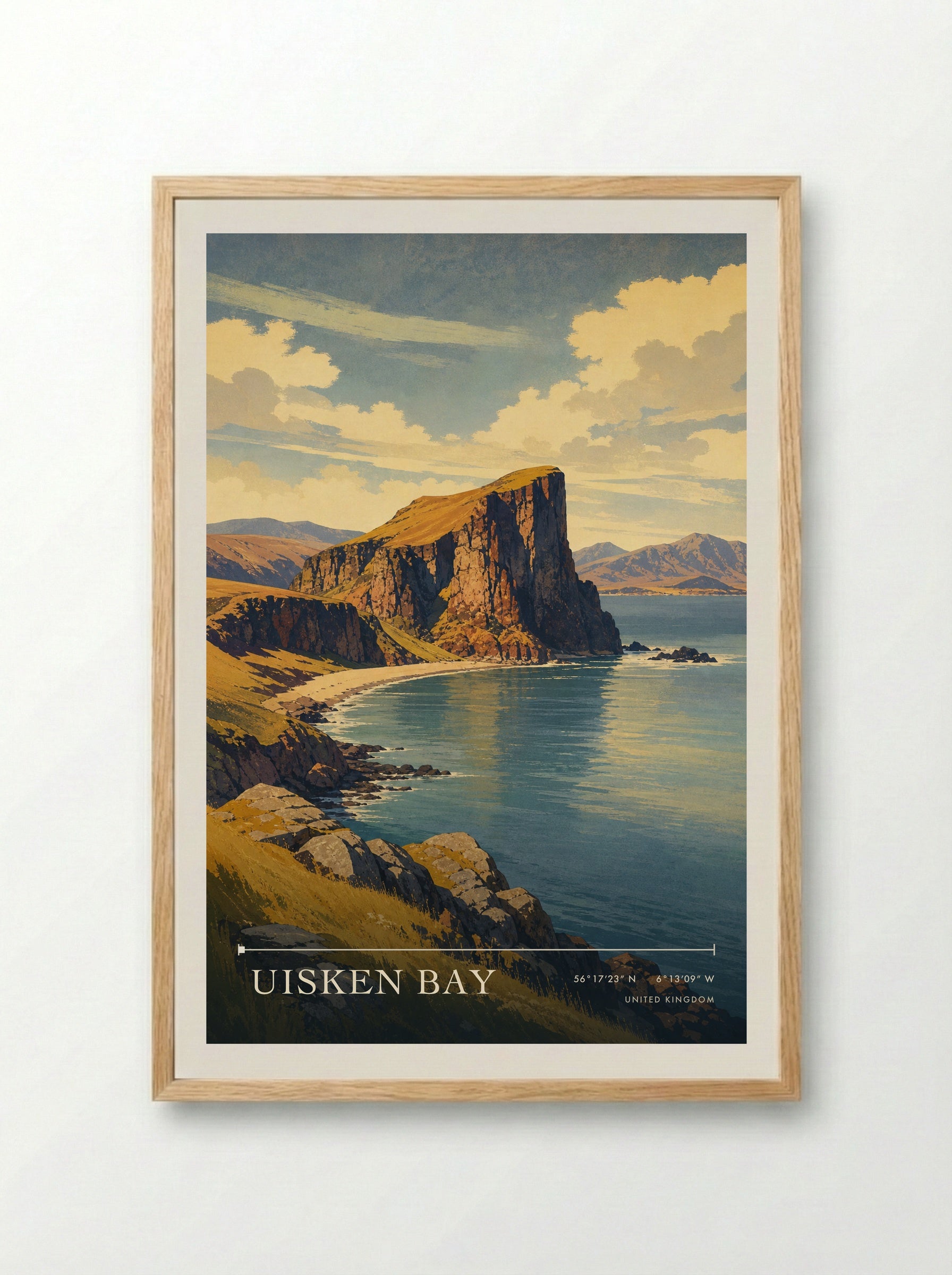 Uisken Bay United Kingdom Travel Poster - Framed Print Wood