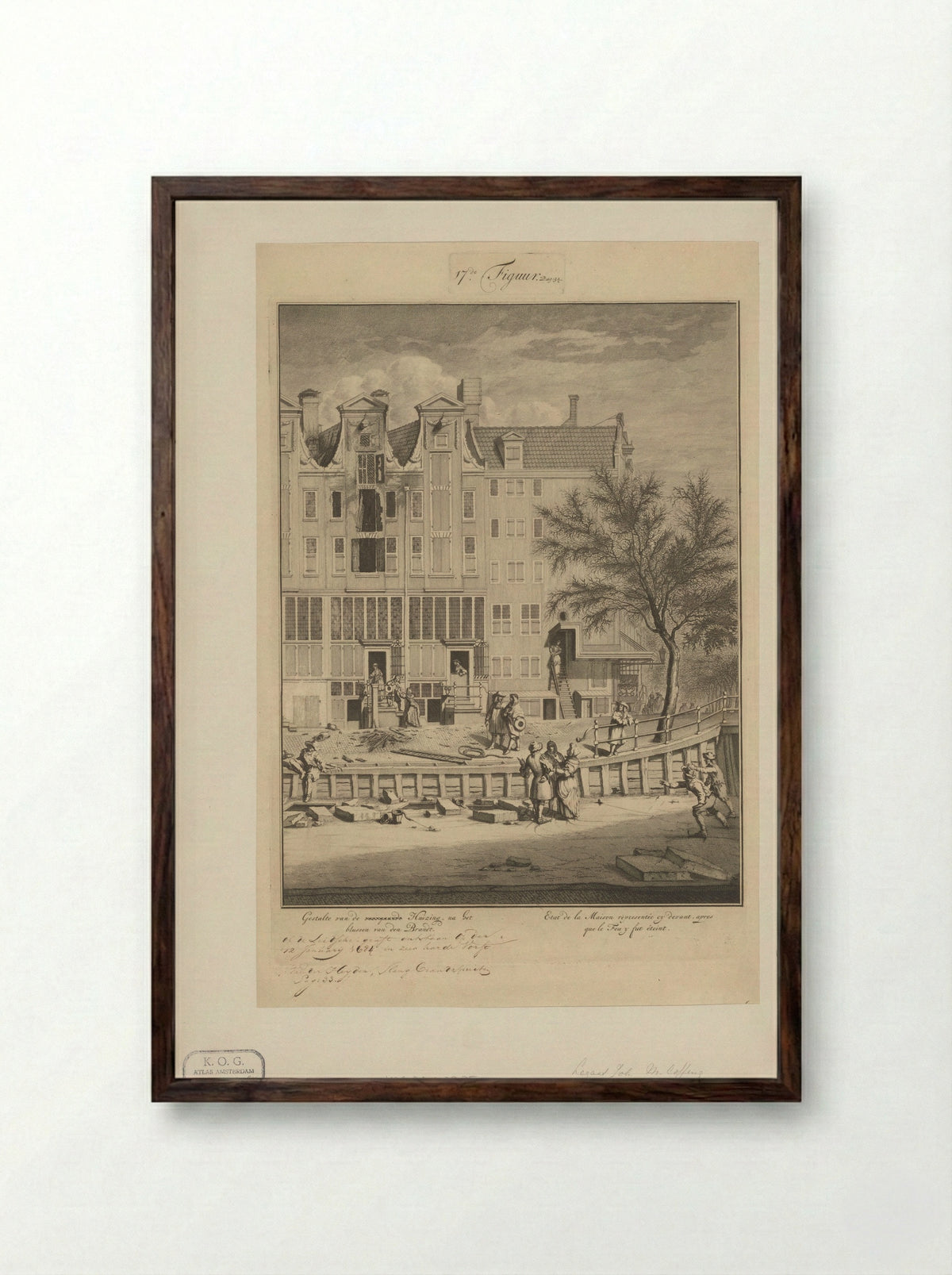 Uitgebrand huis op de Leidsegracht, 1684 - Joseph Mulder - Framed Print Dark Wood