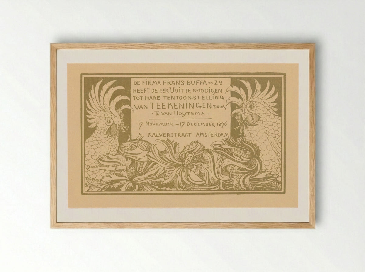Uitnodiging met twee kaketoes - Theo van Hoytema - Framed Print Wood
