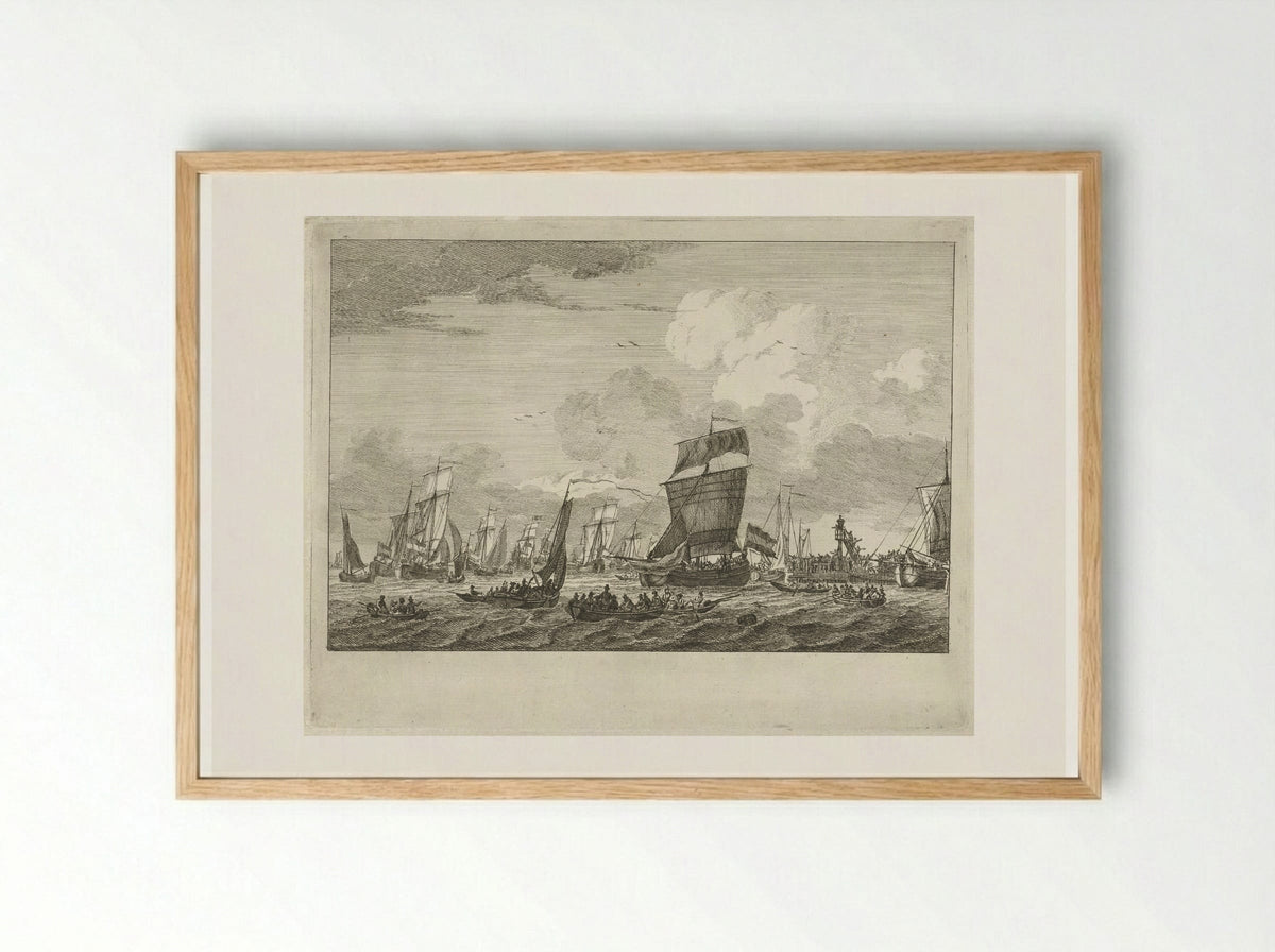 Uitvarende schepen bij Vlaardingen - Gerrit Groenewegen - Framed Print Wood