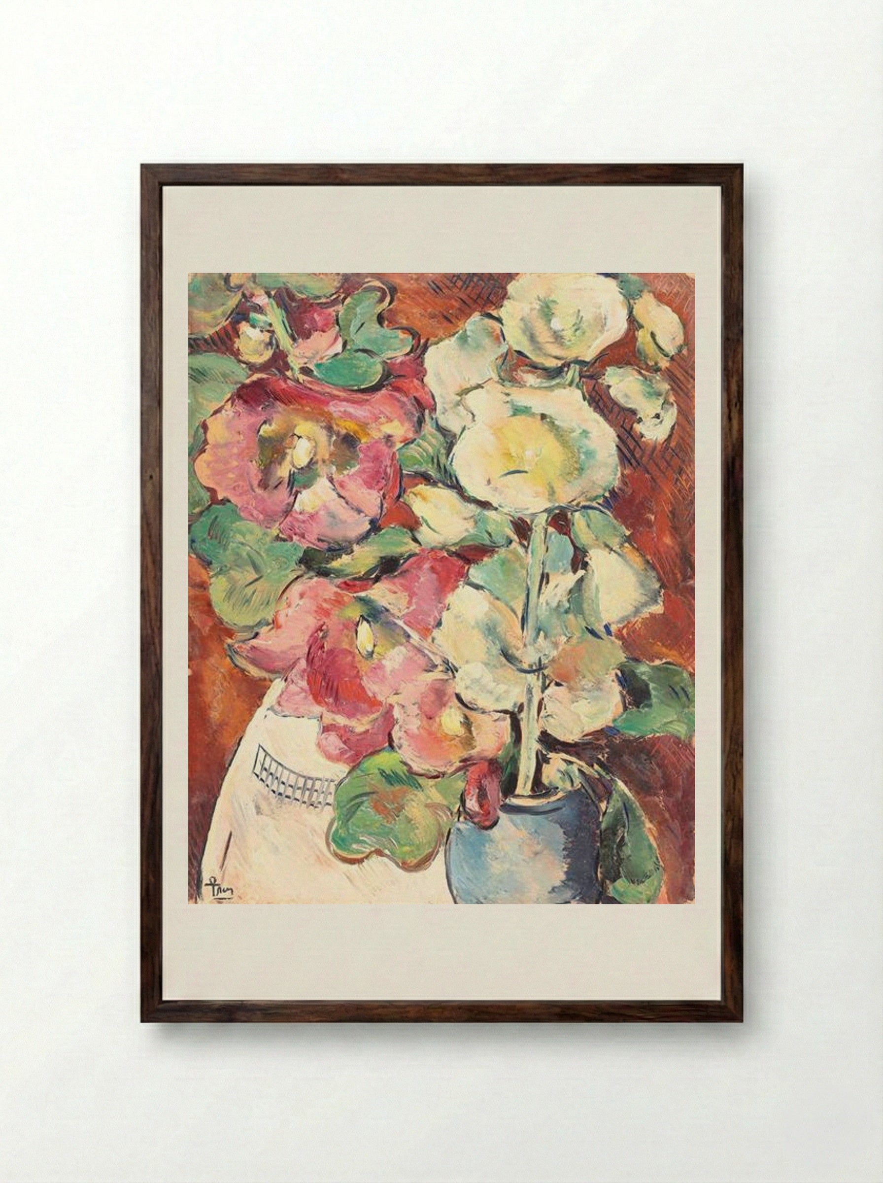 Ulcică cu nalbe (Jug with Hollyhocks) - Ion Theodorescu-Sion - Framed Print Dark Wood