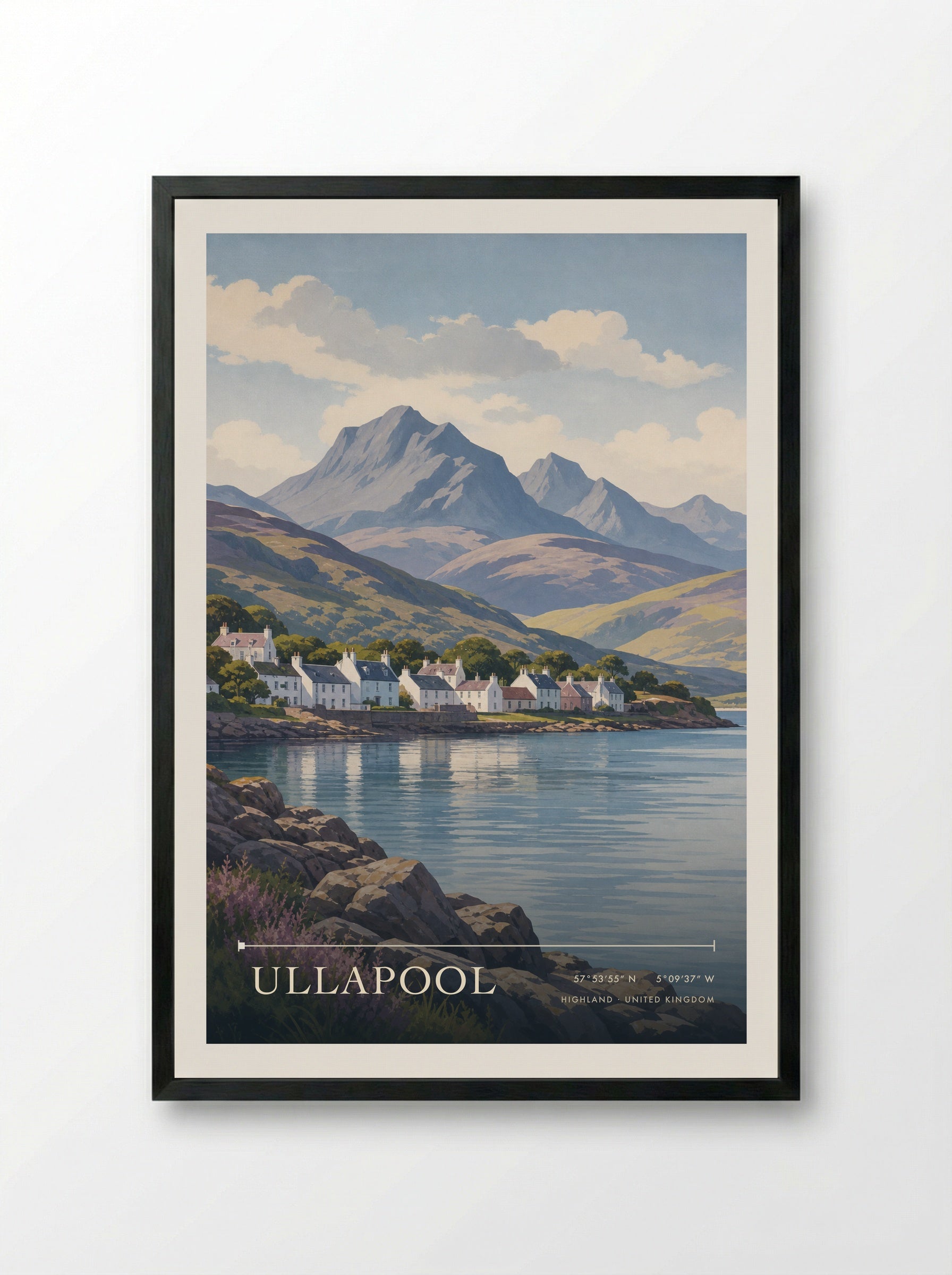Ullapool Highland United Kingdom Travel Poster - Framed Print Black