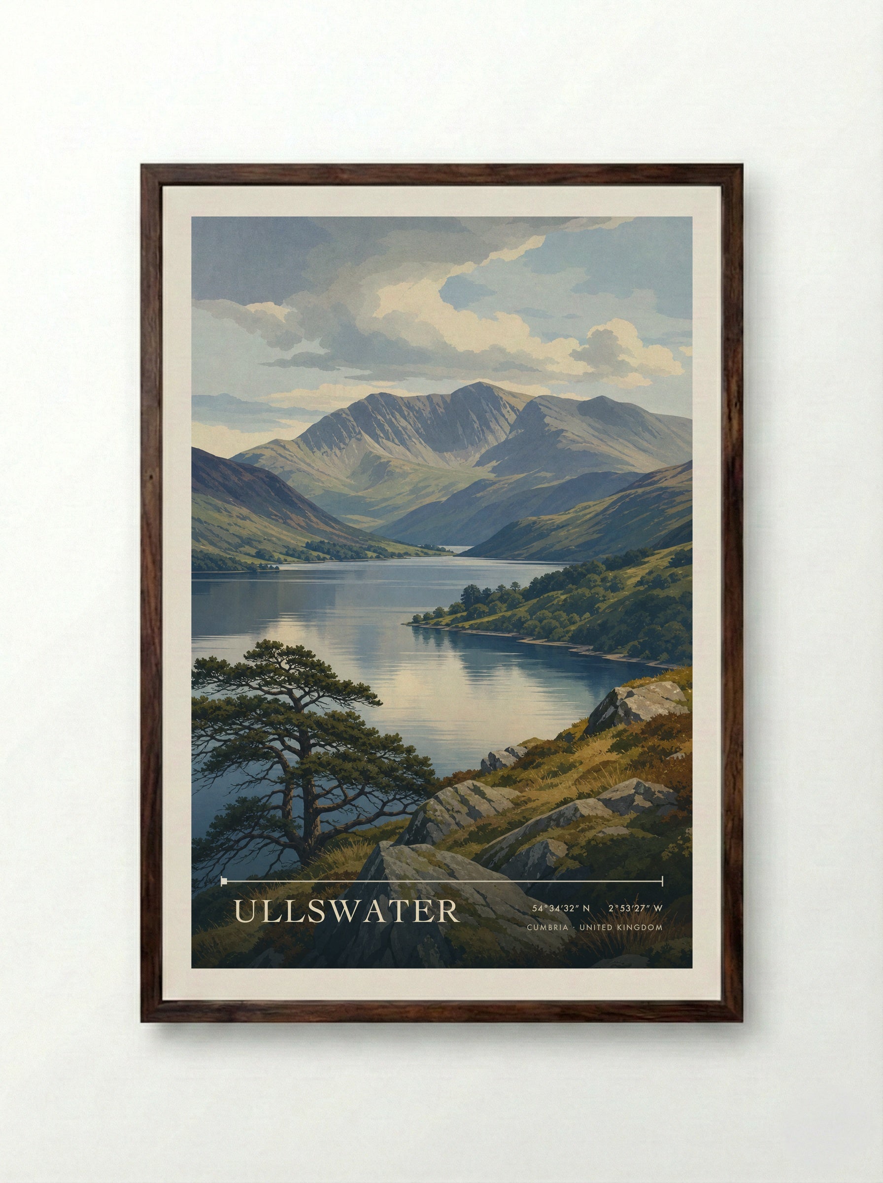 Ullswater Cumbria United Kingdom Travel Poster - Framed Print Dark Wood