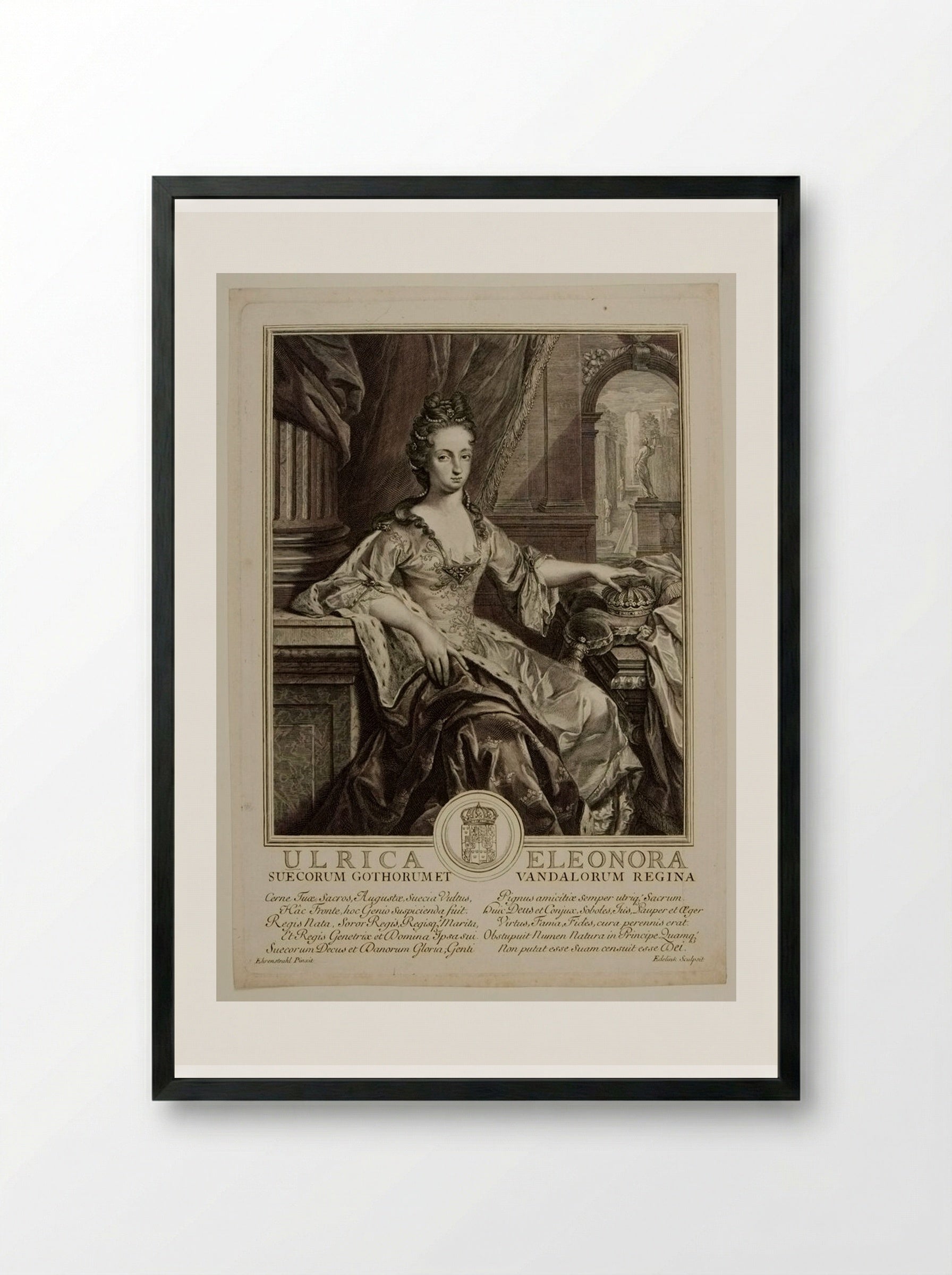Ulrika Eleonora, Queen of Sweden - Gérard Edelinck - Framed Print Black