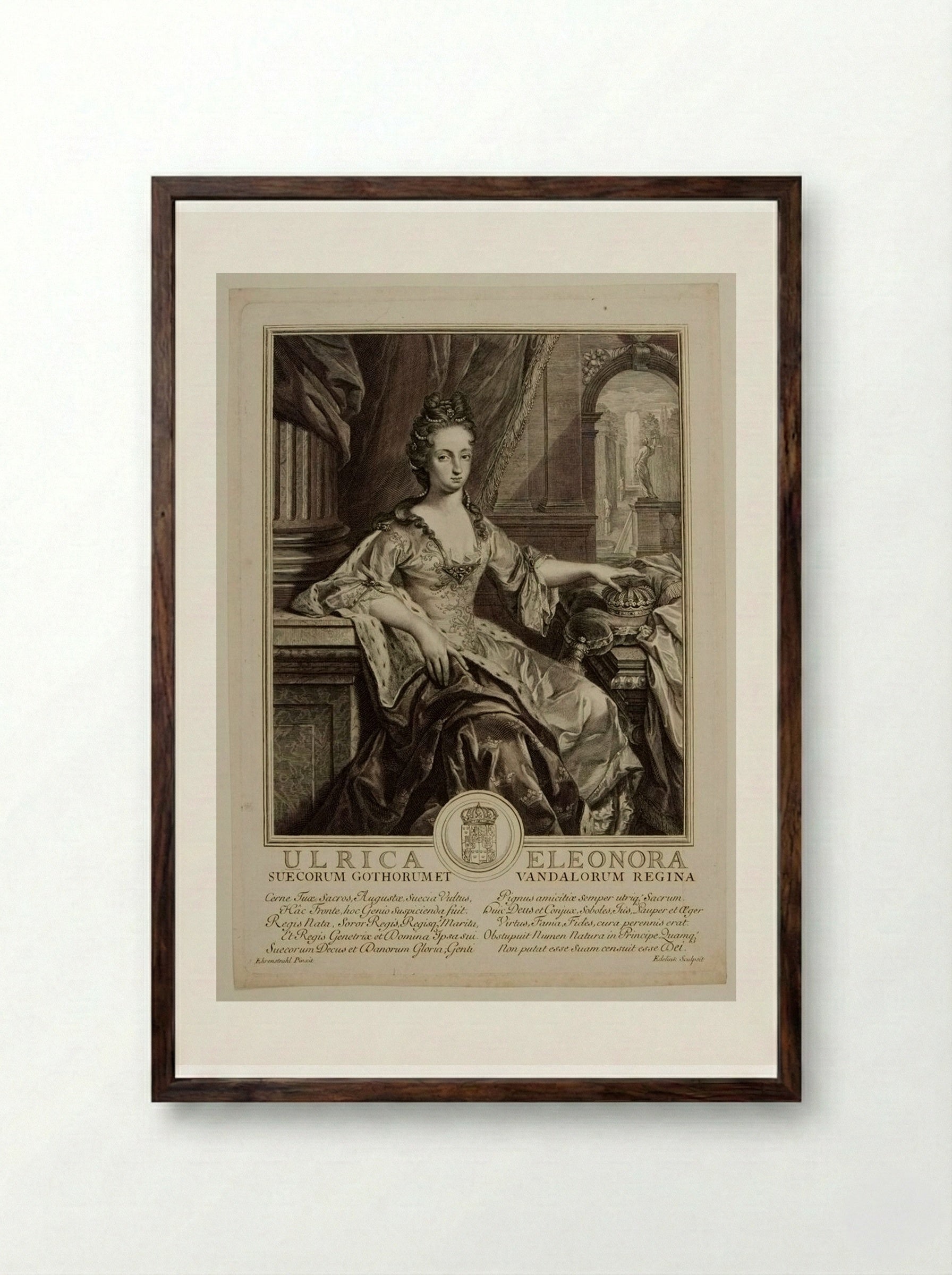 Ulrika Eleonora, Queen of Sweden - Gérard Edelinck - Framed Print Dark Wood
