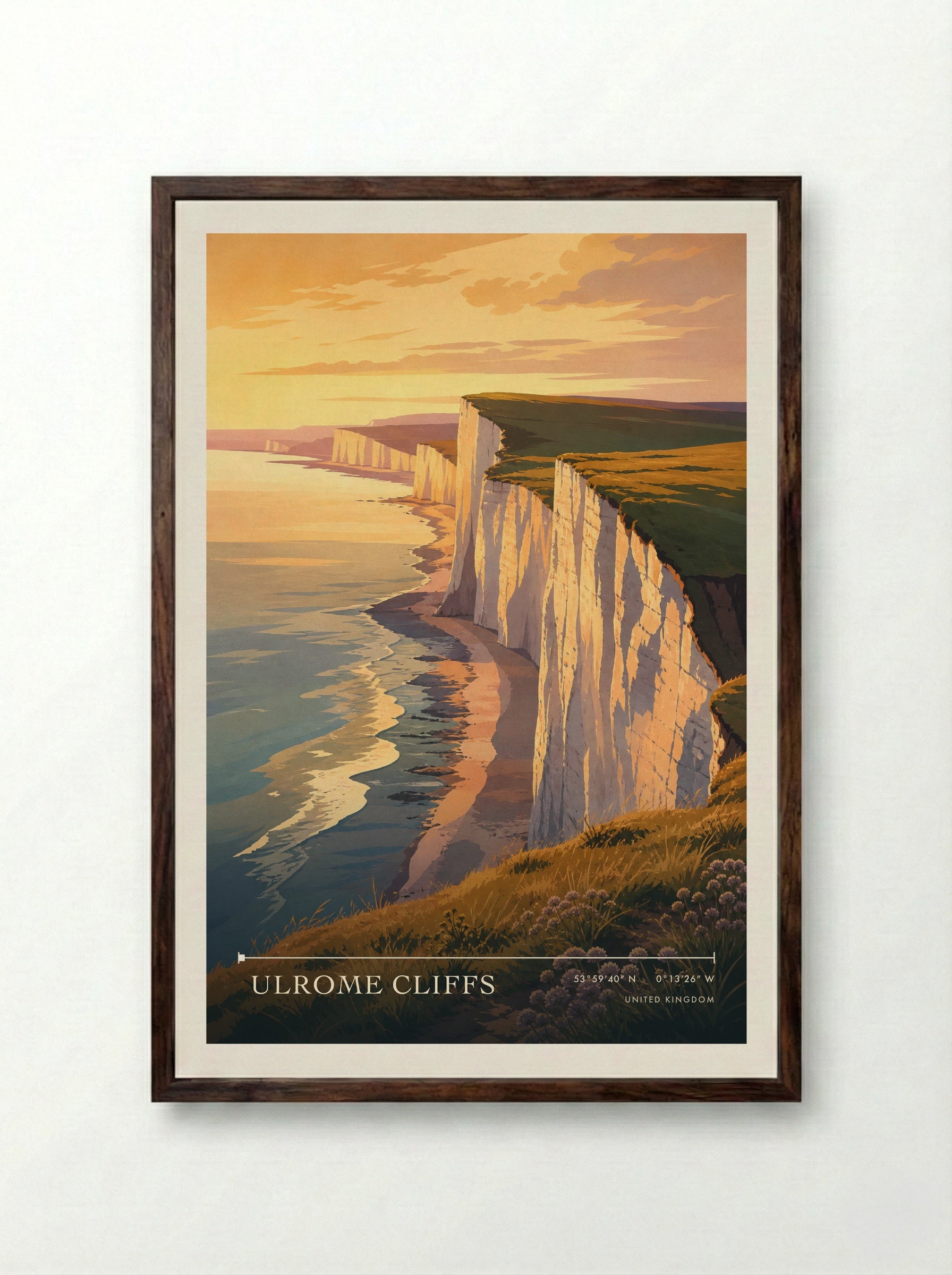 Ulrome Cliffs United Kingdom Travel Poster - Framed Print Dark Wood