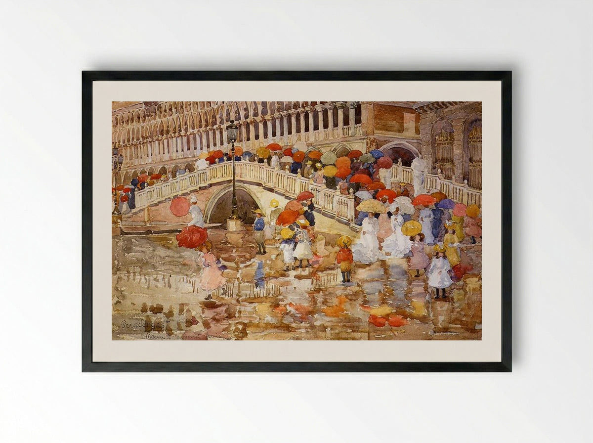 Umbrellas in the Rain - Maurice Prendergast - Framed Print Black
