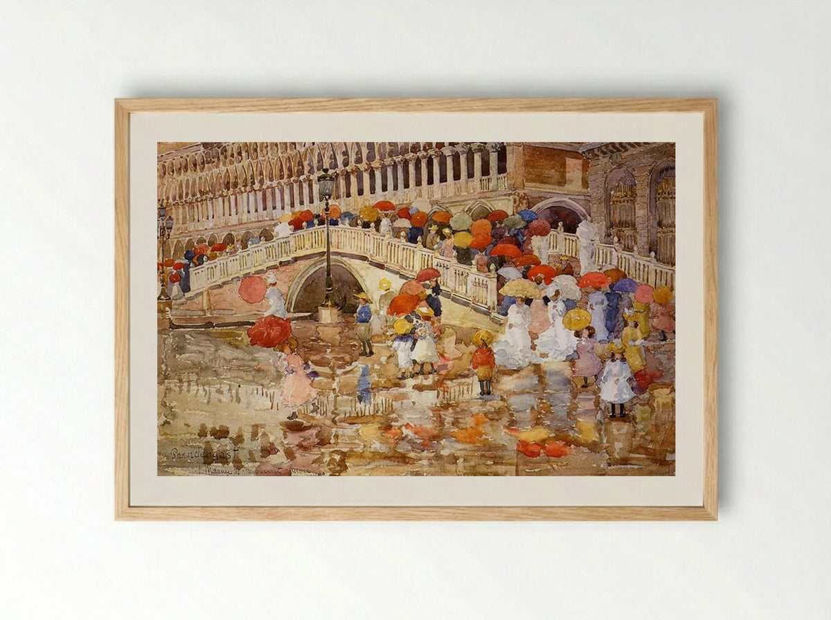 Umbrellas in the Rain - Maurice Prendergast - Framed Print Wood