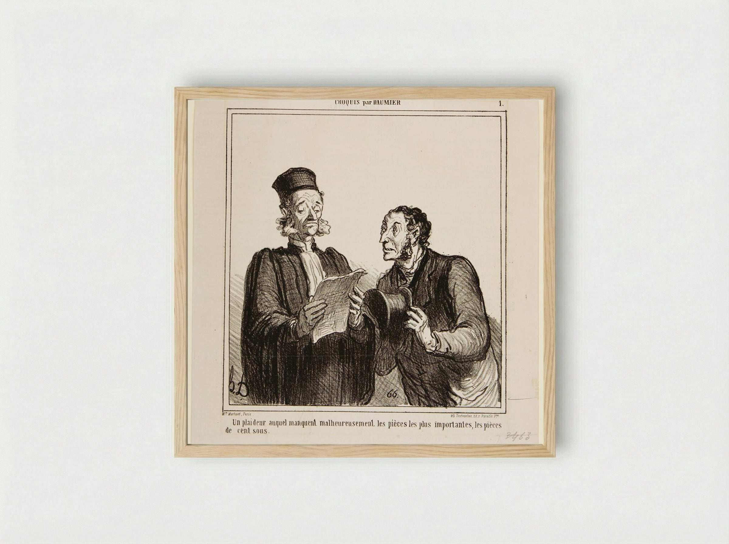 Un plaideur auquel manquent malheureusement les pièces les plus importantes, les pièces de cent sous - Honoré-Victorin Daumier - Framed Print Wood