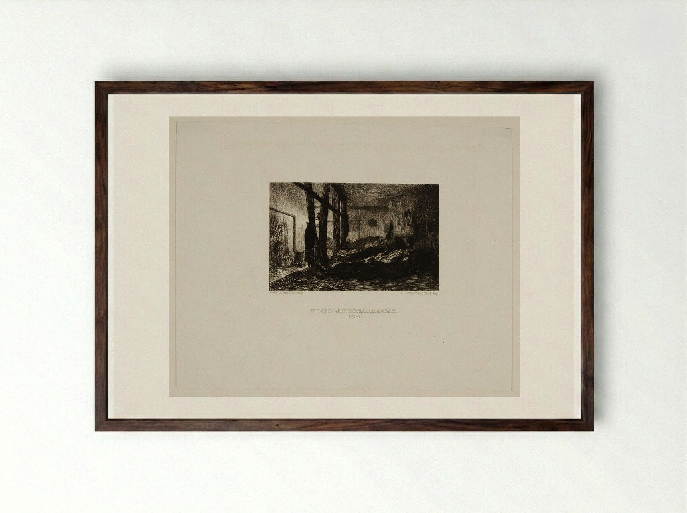Un poste de gardes nationaux aux remparts - Maxime Lalanne - Framed Print Dark Wood