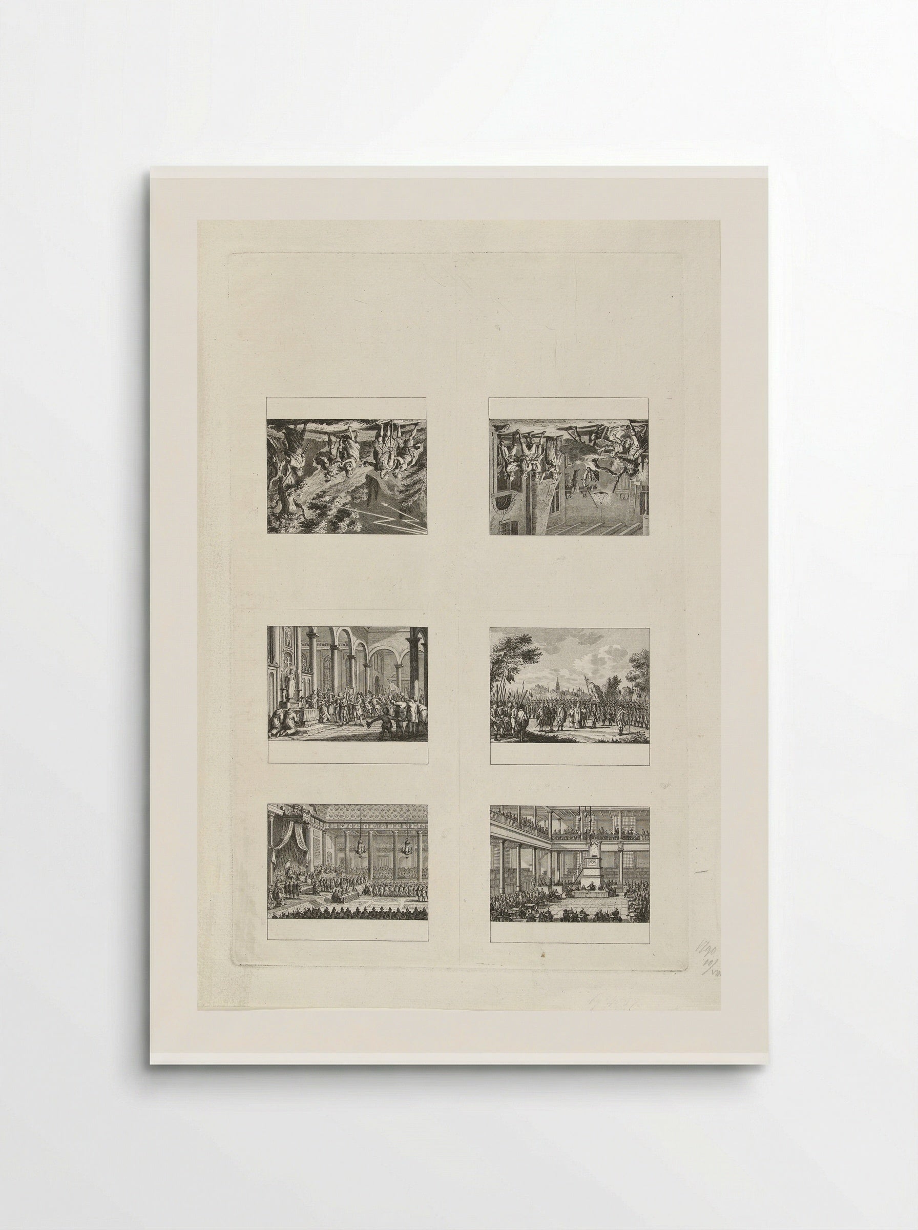 Uncut Sheet of Six Historical Scenes (1790) - Cornelis Brouwer - Poster