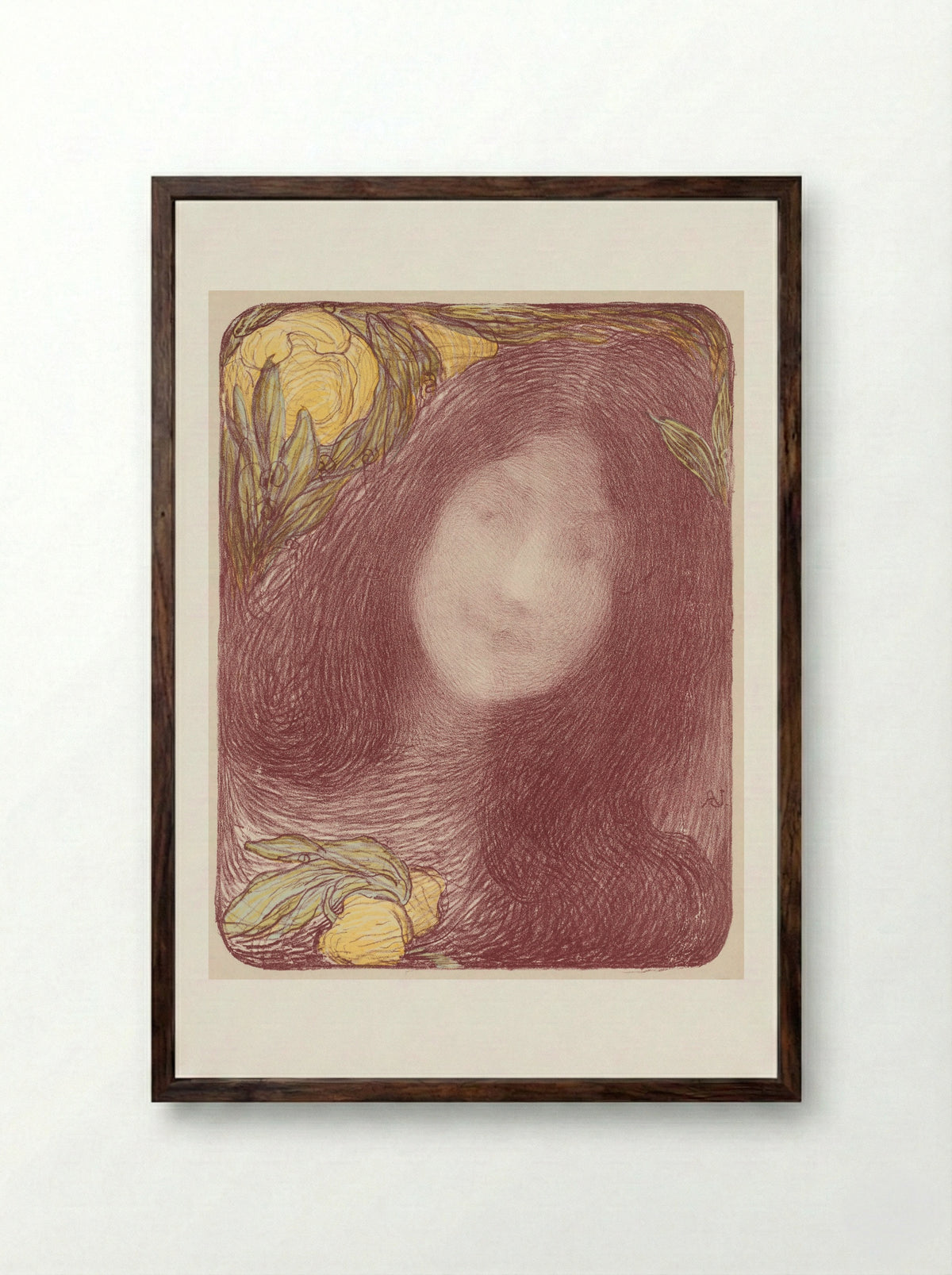 Under the Flowers - Edmond François Aman-Jean - Framed Print Dark Wood