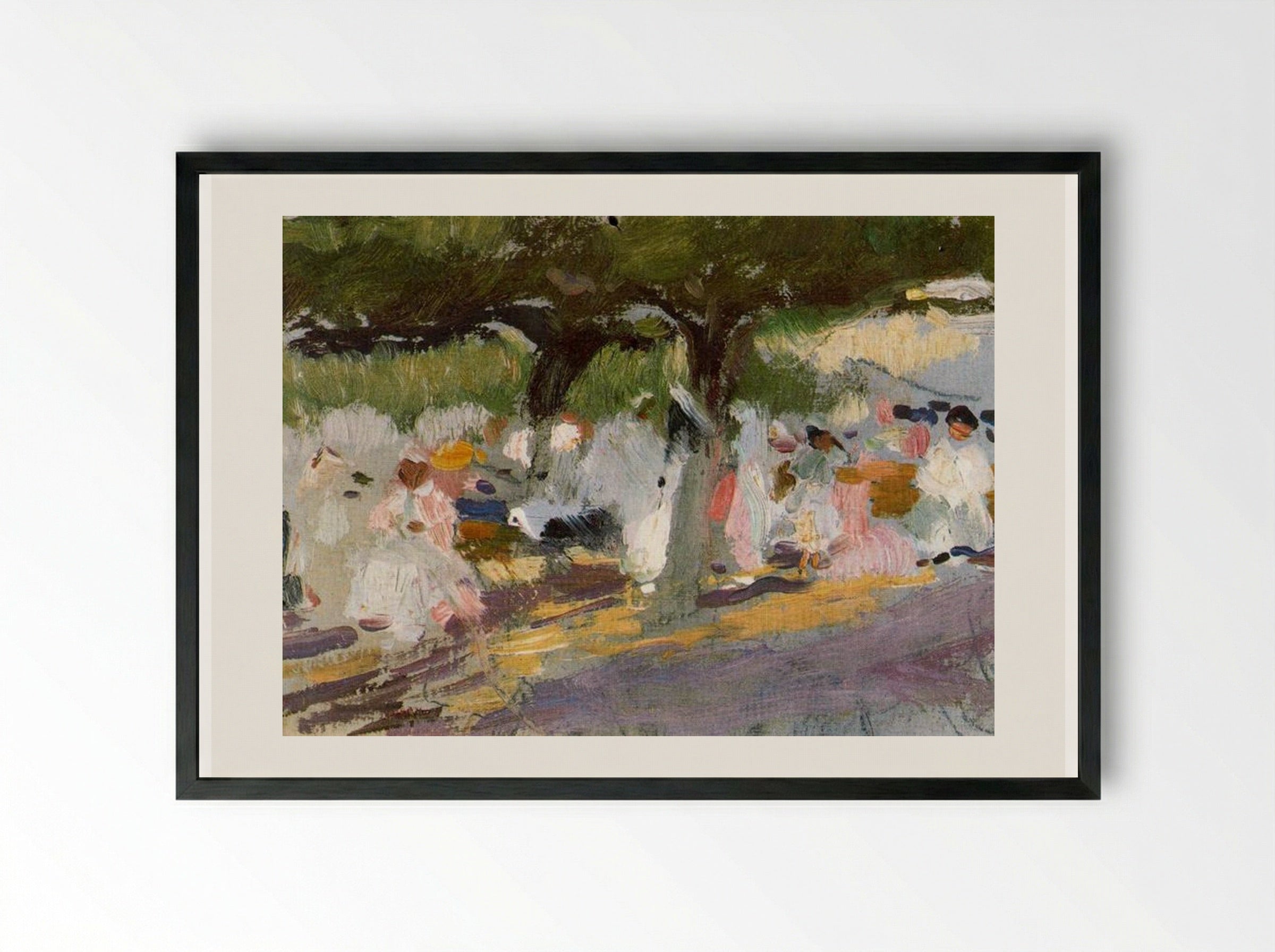 Under the Tamarinds (San Sebastian) - Joaquín Sorolla - Framed Print Black