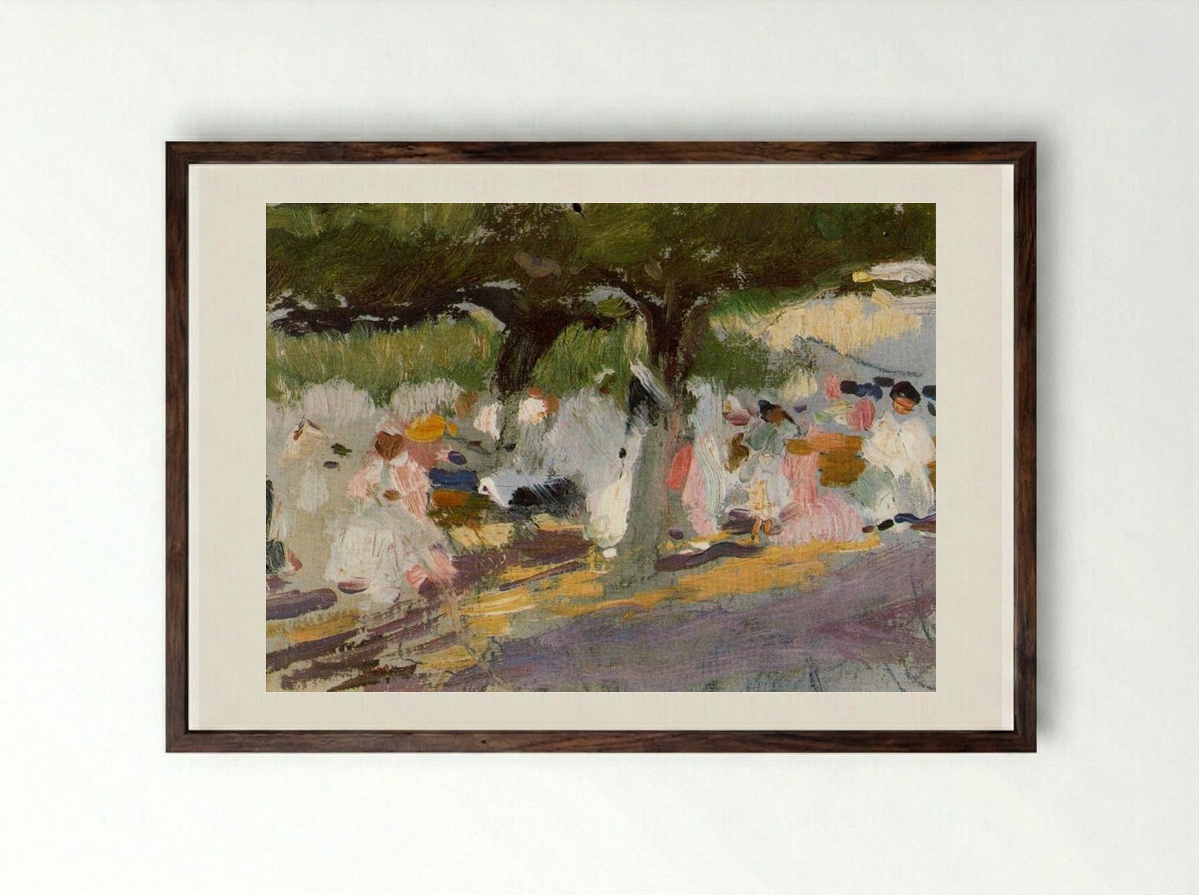Under the Tamarinds (San Sebastian) - Joaquín Sorolla - Framed Print Dark Wood