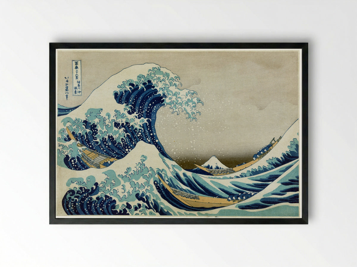 Under the Wave off Kanagawa - Katsushika Hokusai - Framed Print Black