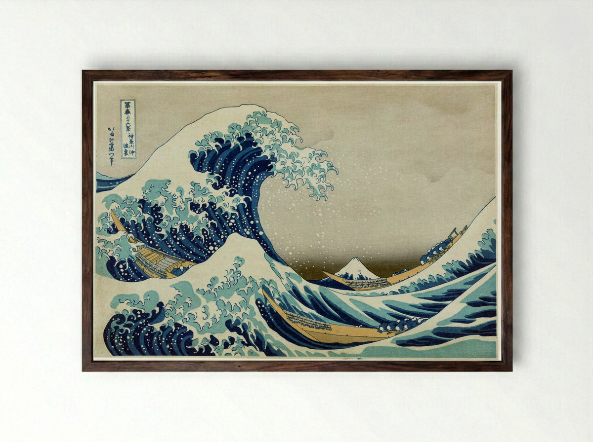 Under the Wave off Kanagawa - Katsushika Hokusai - Framed Print Dark Wood