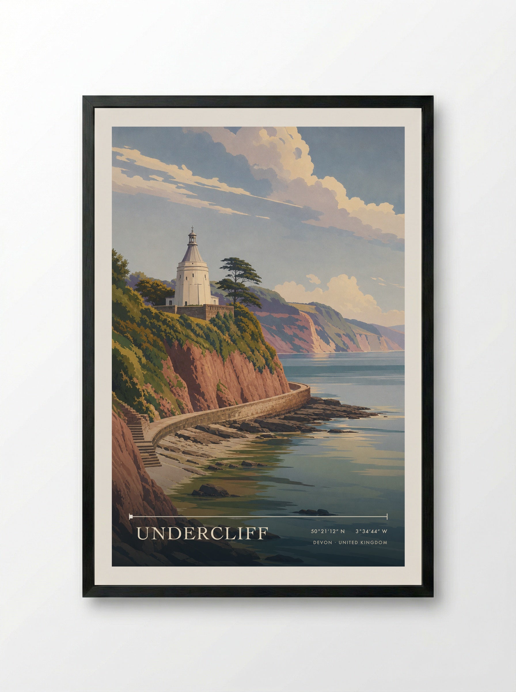 Undercliff Devon United Kingdom Travel Poster - Framed Print Black