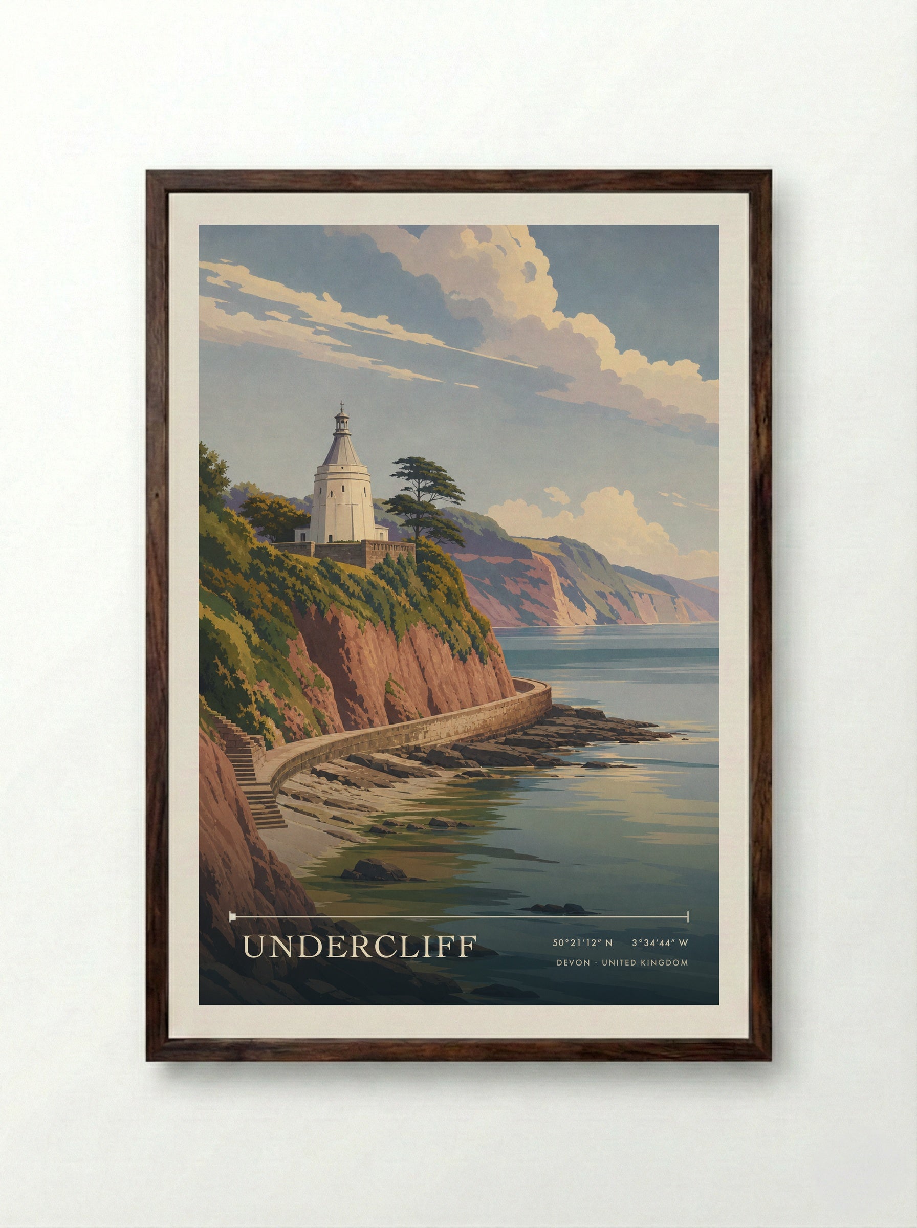 Undercliff Devon United Kingdom Travel Poster - Framed Print Dark Wood