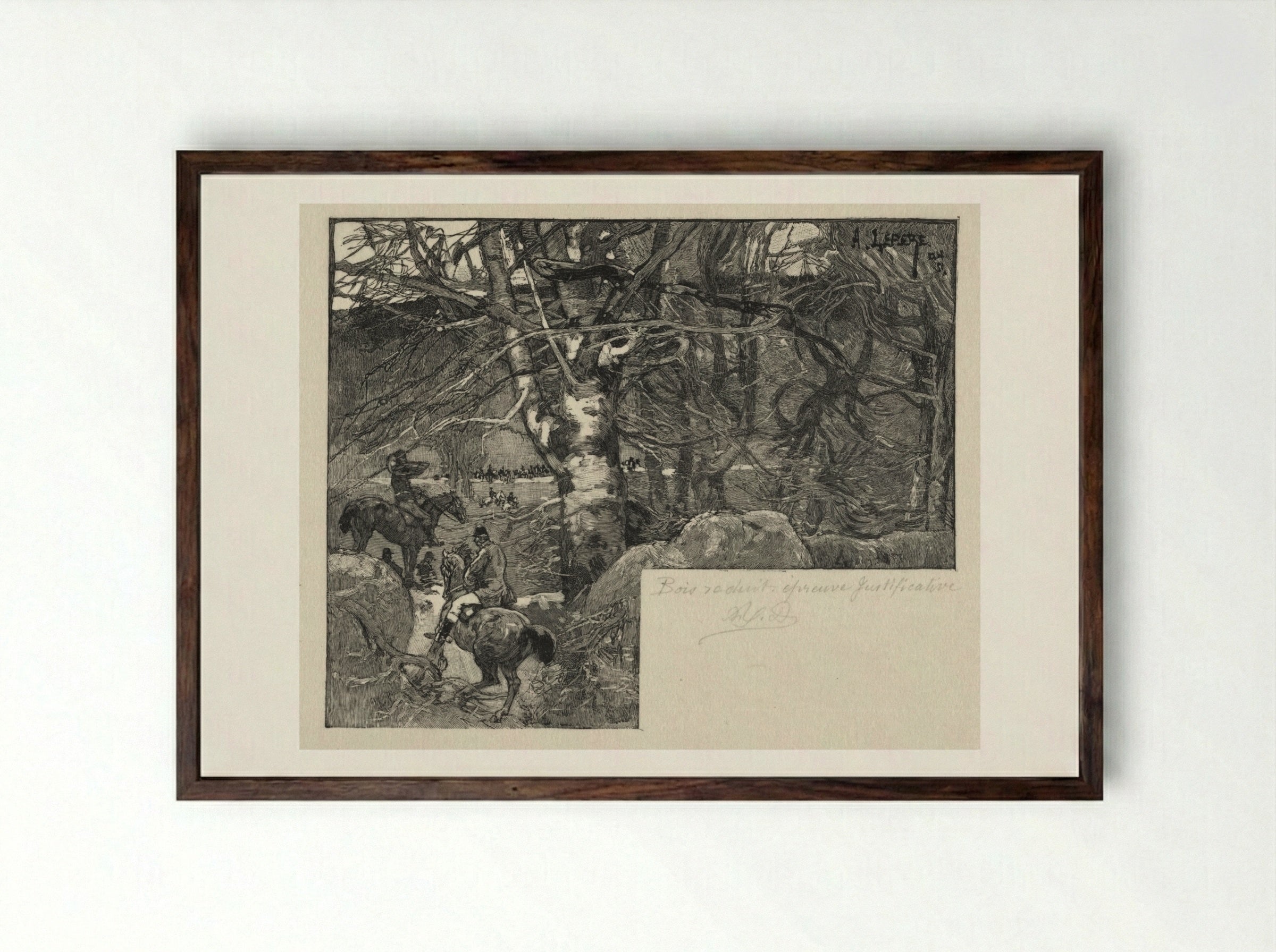 Une Chasse au Mont Gérard - Auguste Louis Lepère - Framed Print Dark Wood