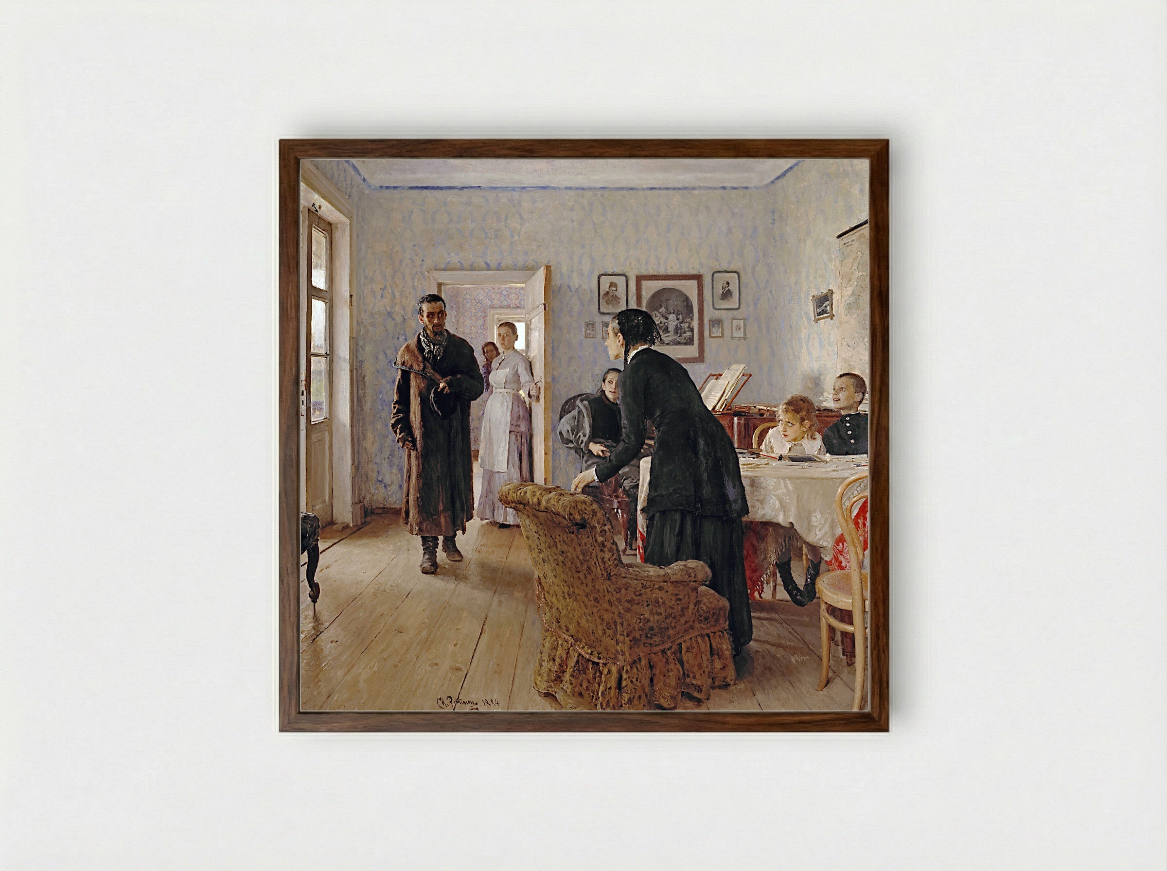 Unexpected Visitors - Ilya Repin - Framed Print Dark Wood