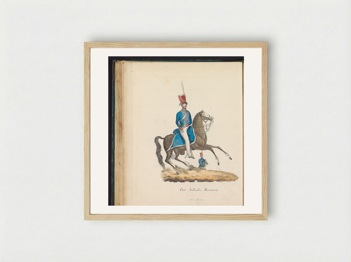 Uniform van de officieren van de huzaren van de Oost-Indische troepen - Louis Salomon Leman - Framed Print Wood