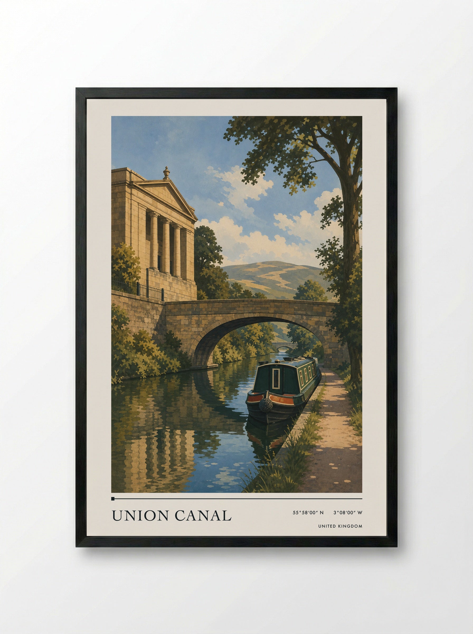 Union Canal United Kingdom Travel Poster - Framed Print Black