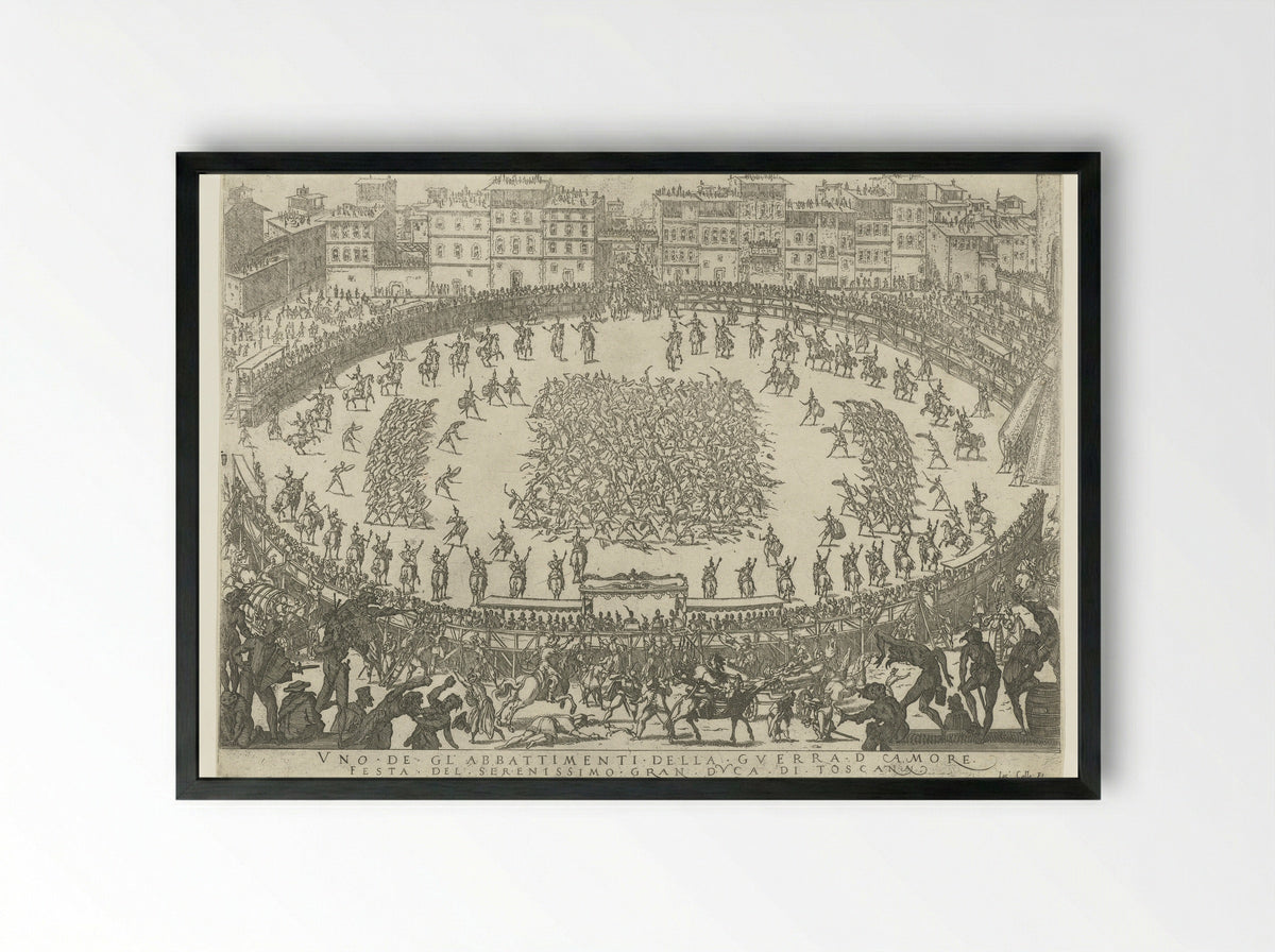 Uno de gli abbattimenti della guerra d'amore - Jacques Callot - Framed Print Black