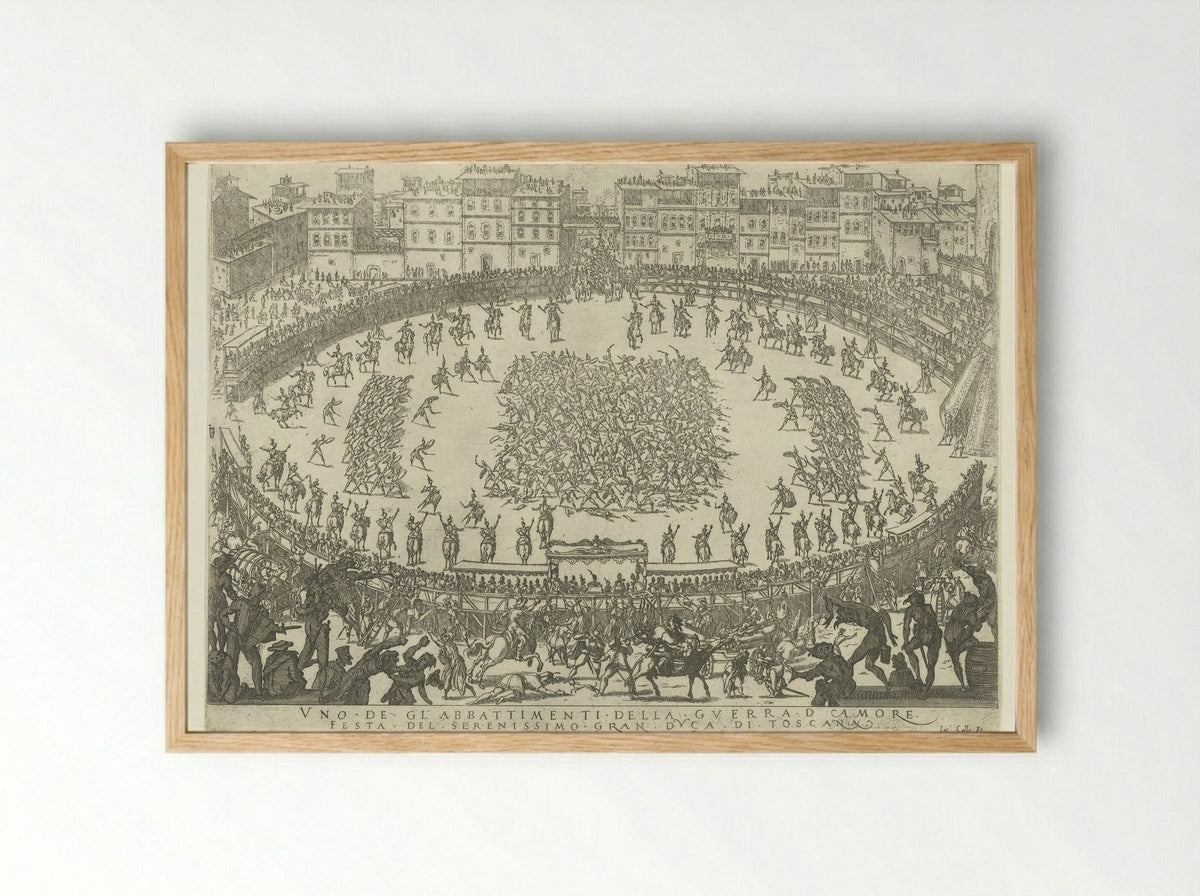 Uno de gli abbattimenti della guerra d'amore - Jacques Callot - Framed Print Wood
