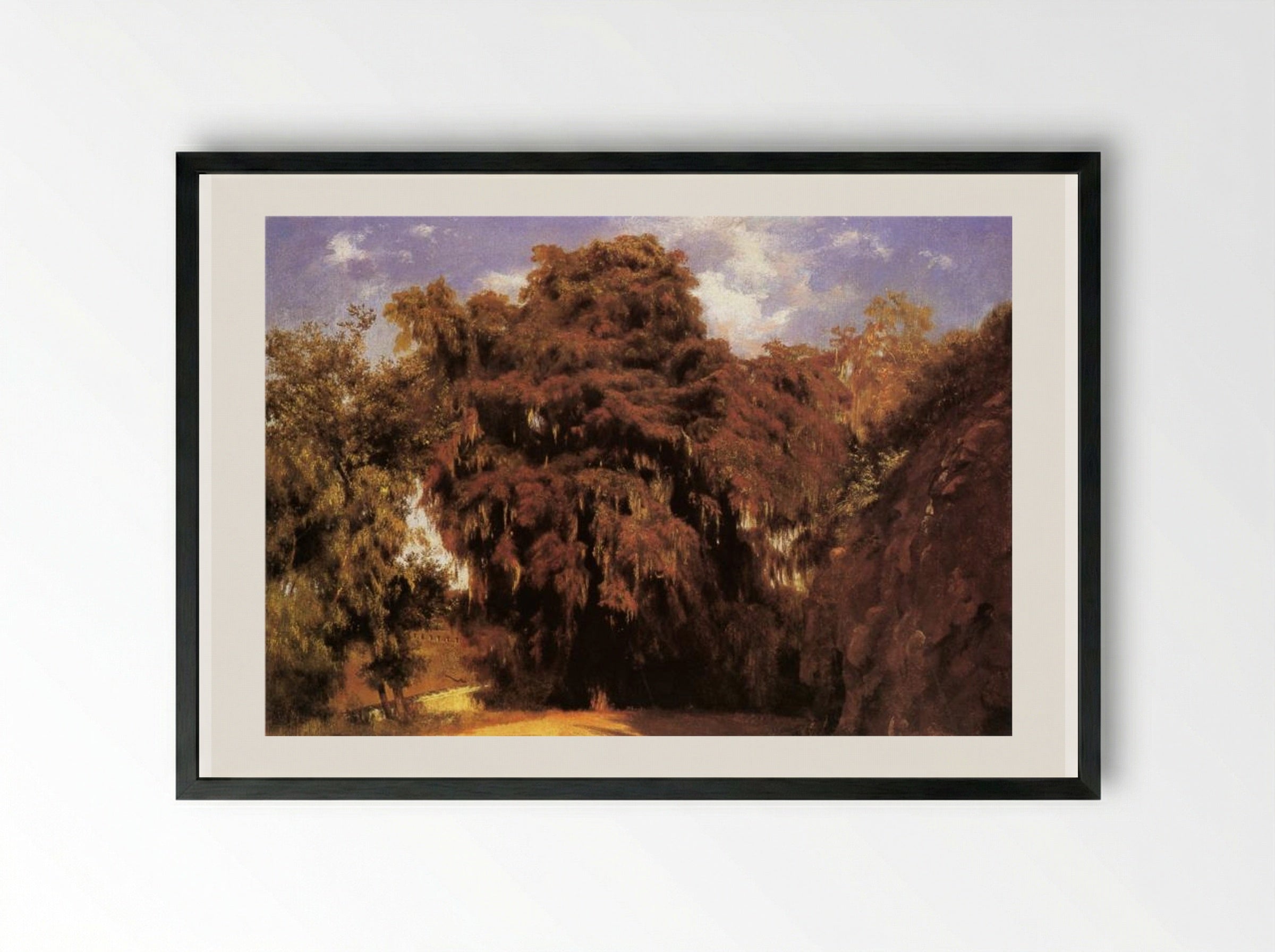 Uno de los grandes Ahuehuetes - José María Velasco - Framed Print Black
