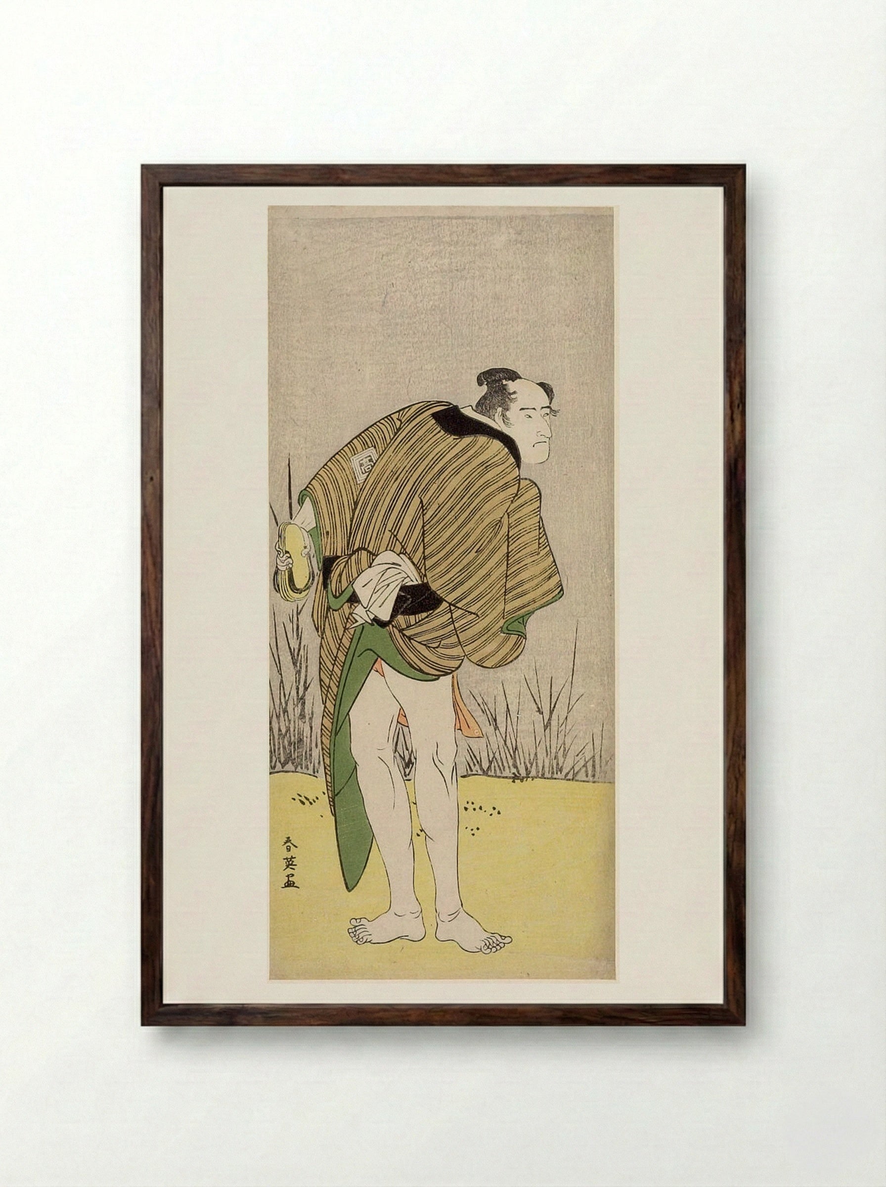 Untitled (Actor in Striped Robe) - Katsukawa Shun'ei - Framed Print Dark Wood
