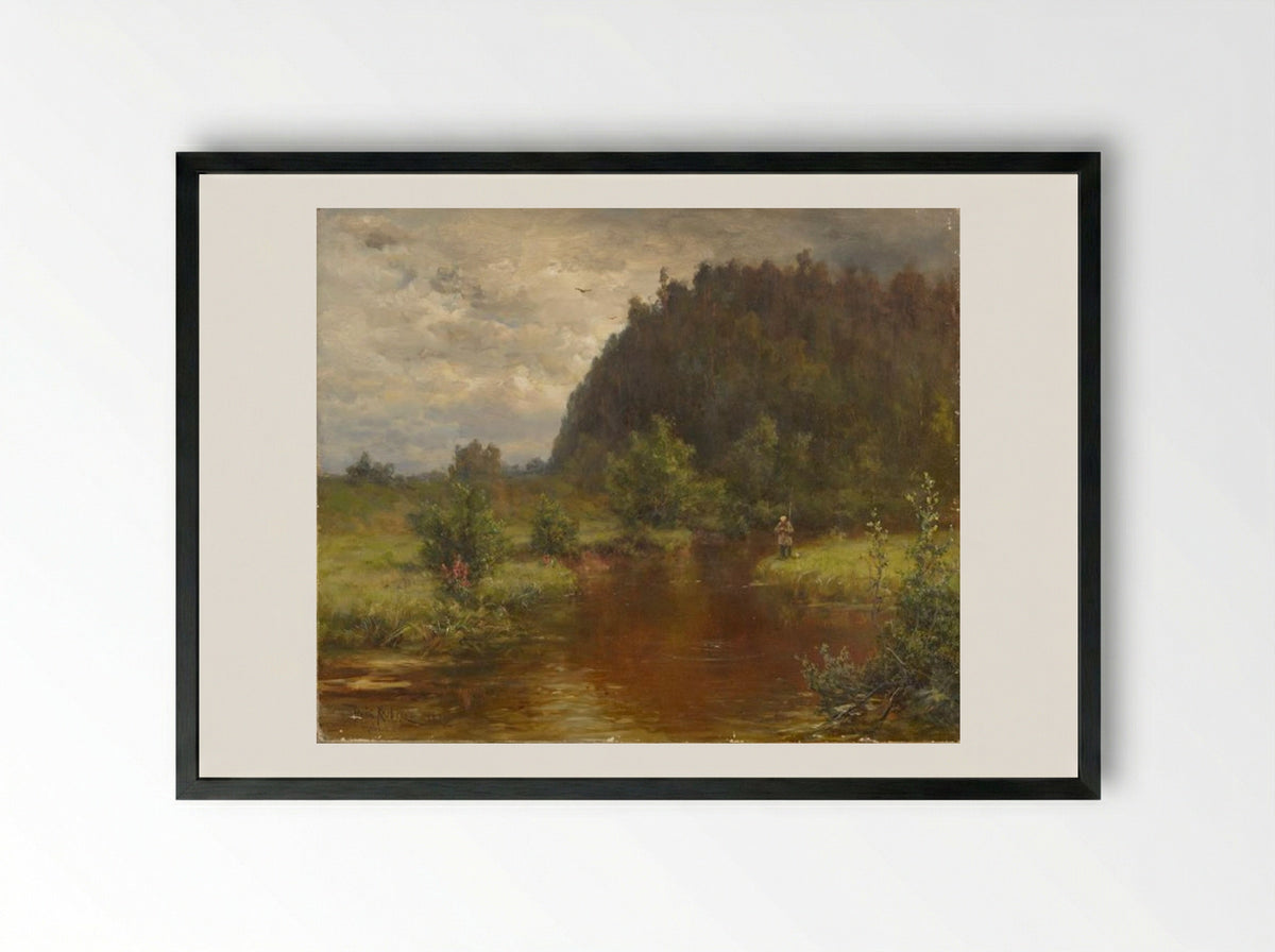 Untitled (Angler by a River) - Julius Sergius von Klever - Framed Print Black