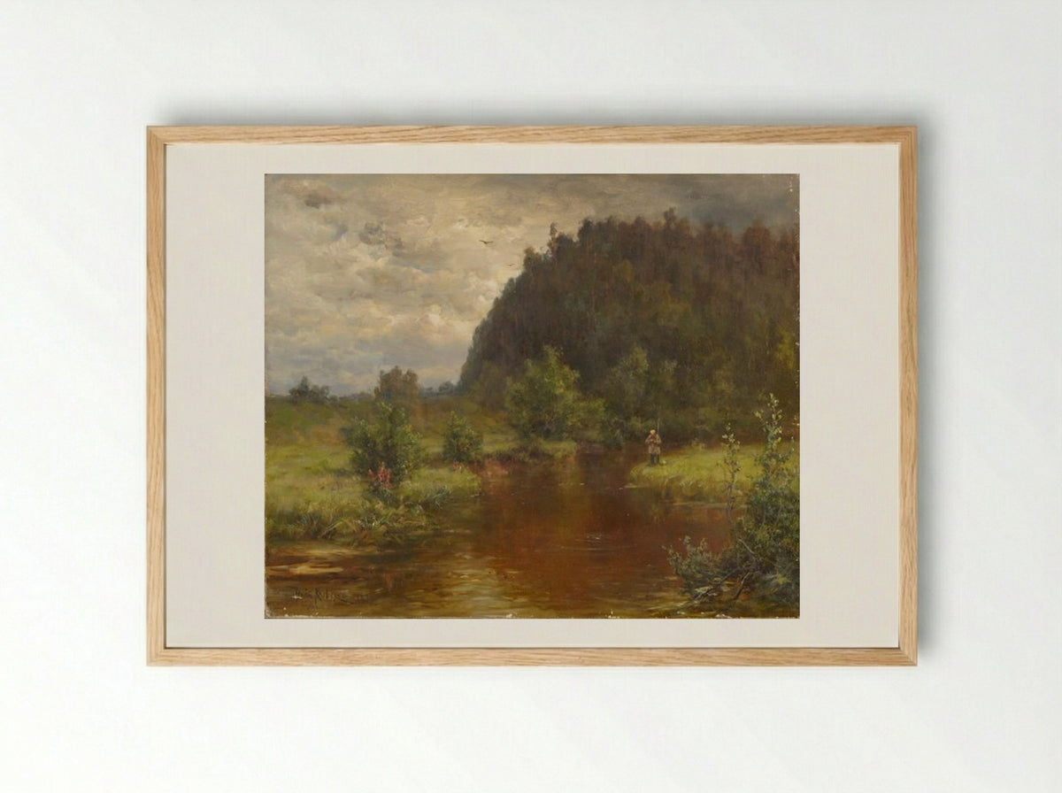 Untitled (Angler by a River) - Julius Sergius von Klever - Framed Print Wood