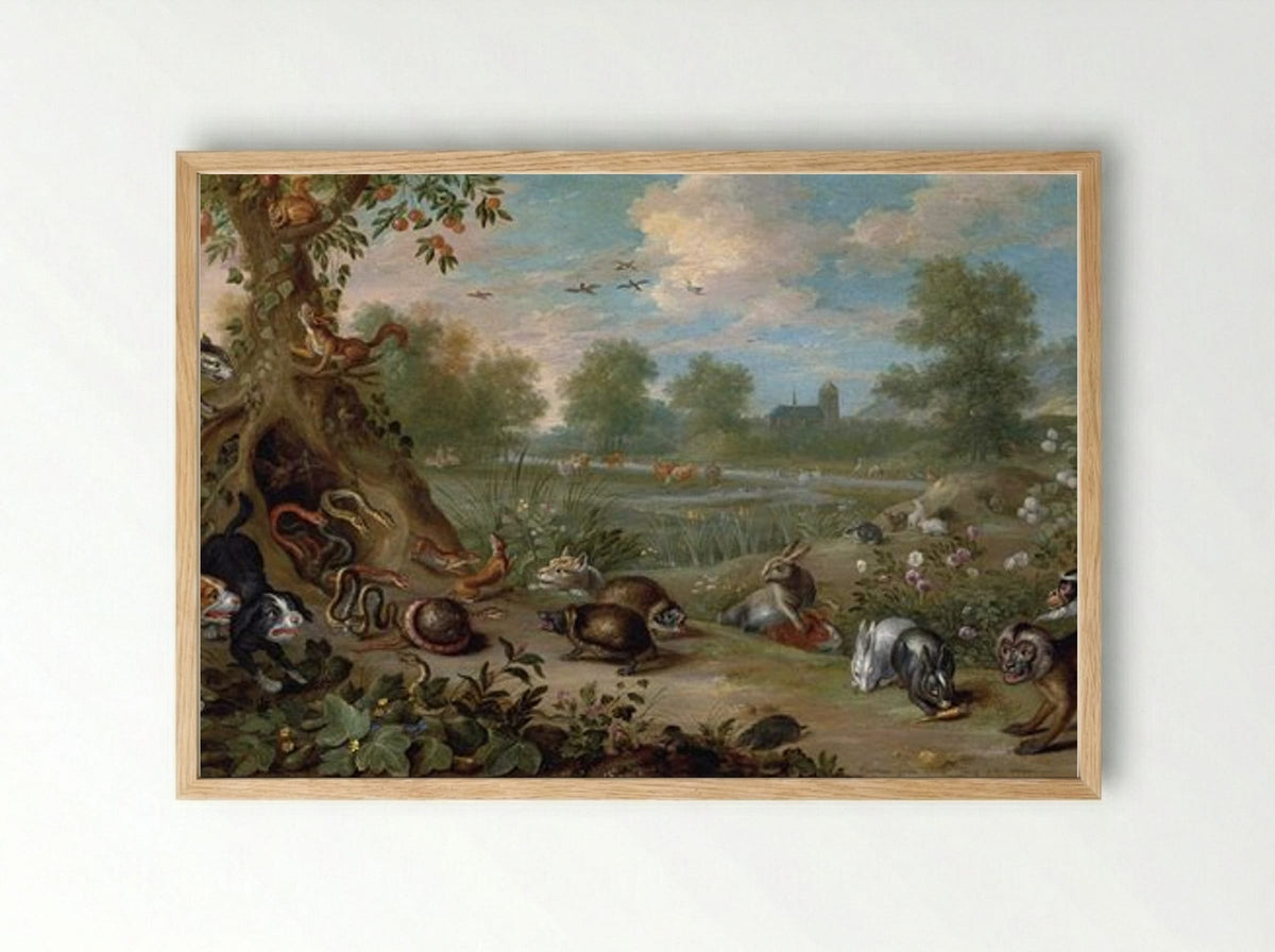 Untitled (Animals in a Wooded Clearing) - Jan van Kessel the Elder - Framed Print Wood
