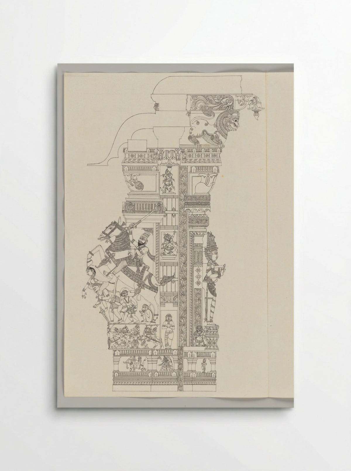 Untitled (Architectural Study of Temple Pillar, Ink on Paper) - Fine Art Print - Poster
