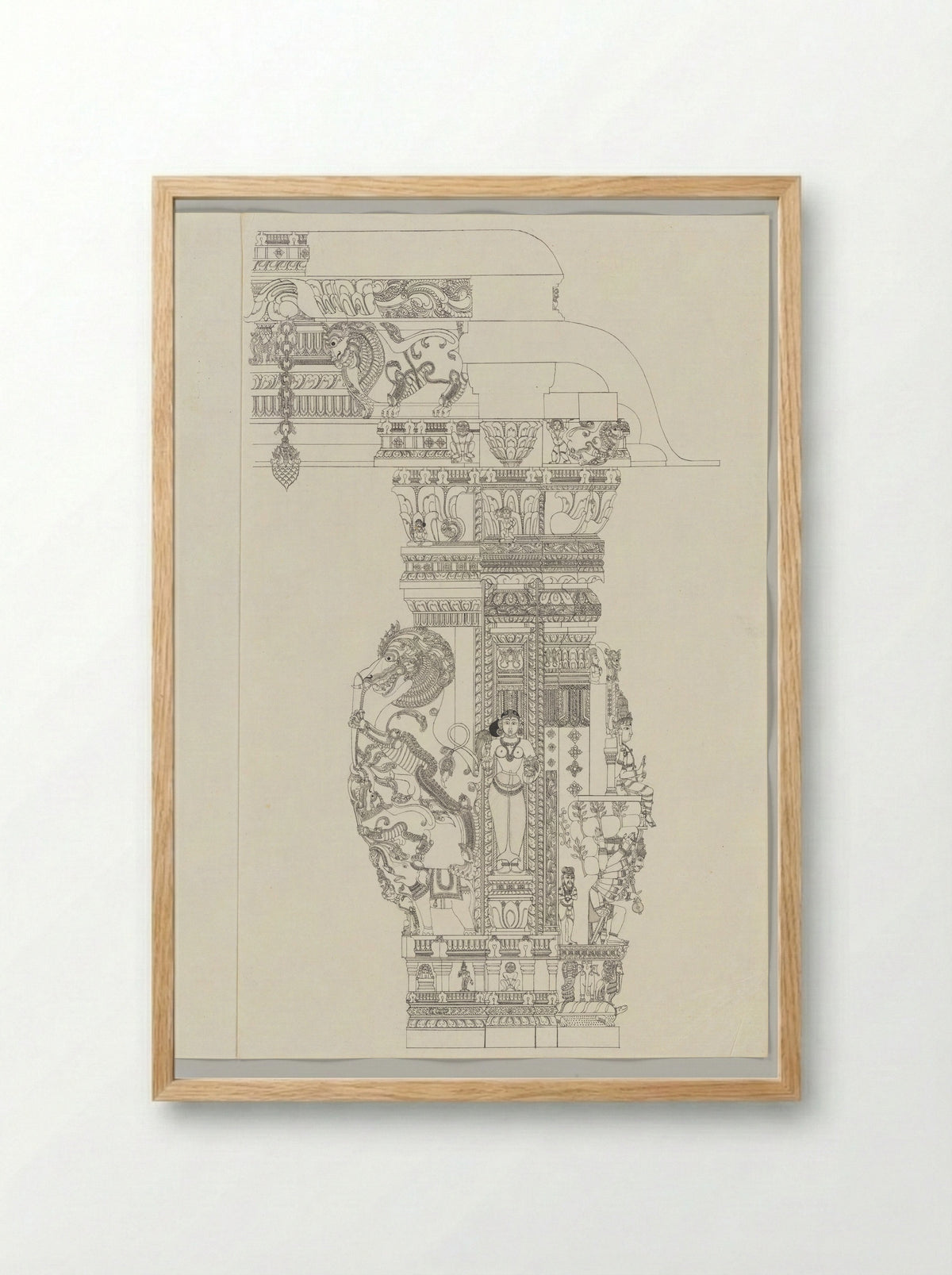 Untitled (Architectural Study of Temple Pillar with Shiva Ravananugrahamurti) - Fine Art Print - Framed Print Wood