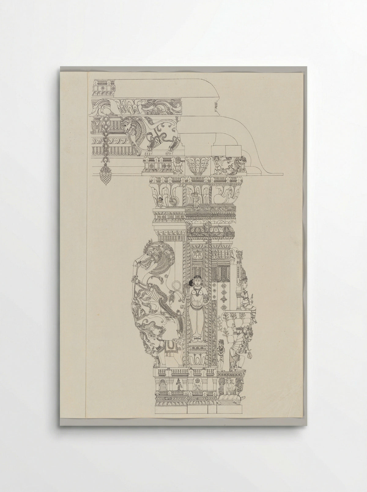 Untitled (Architectural Study of Temple Pillar with Shiva Ravananugrahamurti) - Fine Art Print - Poster