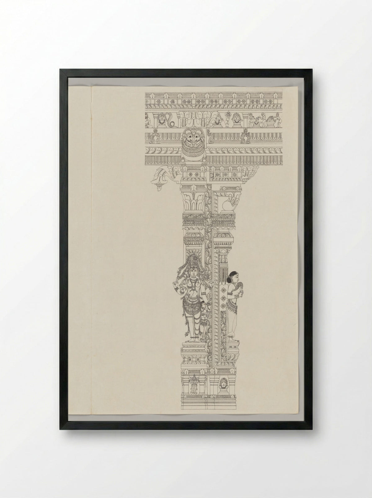 Untitled (Ardanarishvara and Attendant, Ink Drawing) - Fine Art Print - Framed Print Black