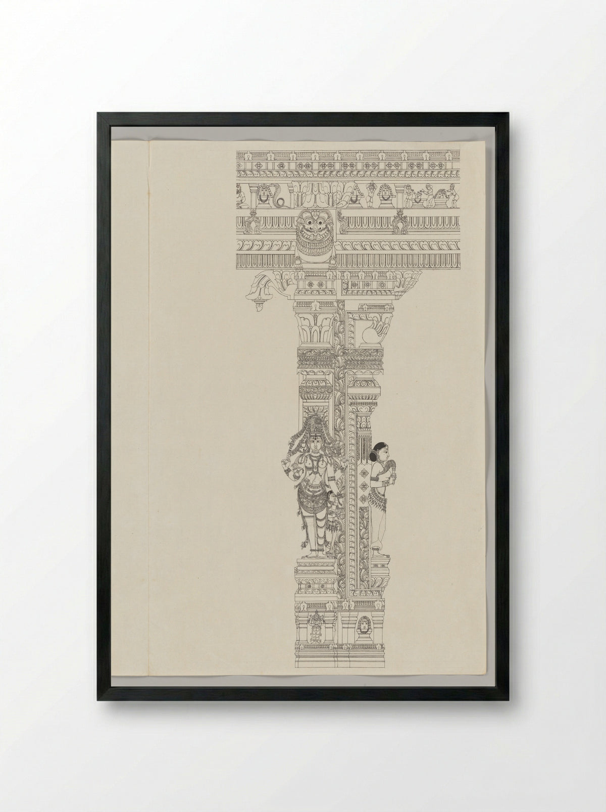 Untitled (Ardanarishvara and Attendant, Ink Drawing) - Fine Art Print - Framed Print Black