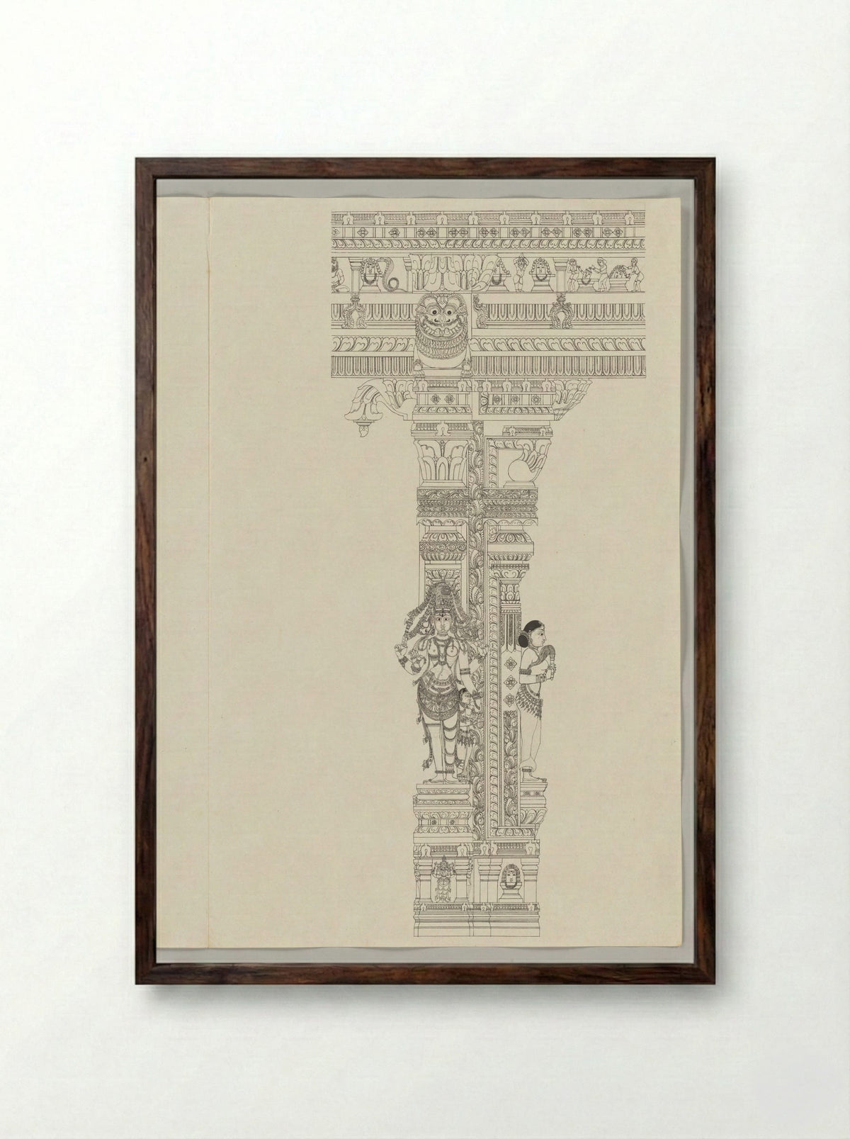 Untitled (Ardanarishvara and Attendant, Ink Drawing) - Fine Art Print - Framed Print Dark Wood