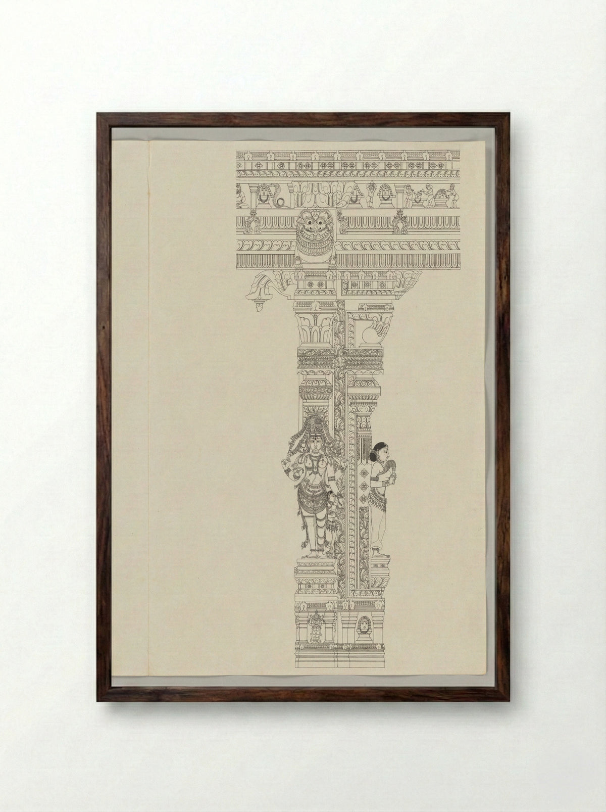 Untitled (Ardanarishvara and Attendant, Ink Drawing) - Fine Art Print - Framed Print Dark Wood