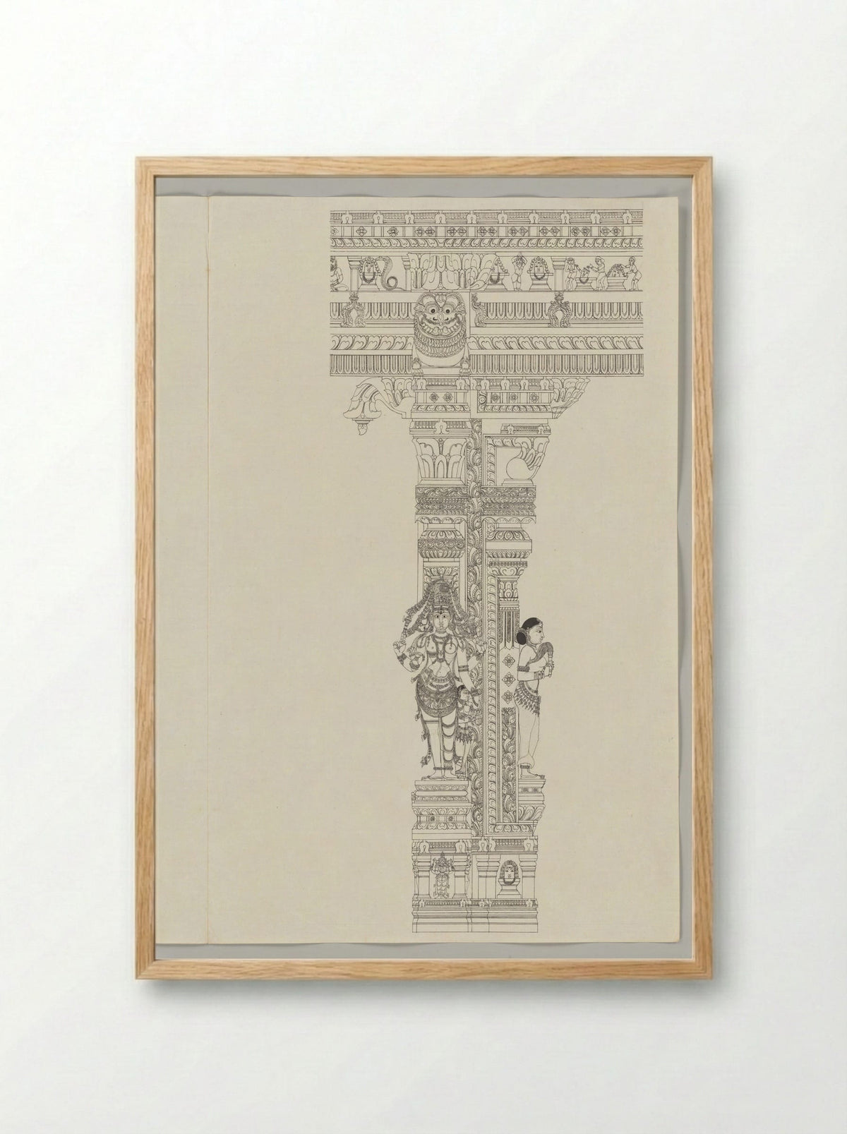 Untitled (Ardanarishvara and Attendant, Ink Drawing) - Fine Art Print - Framed Print Wood